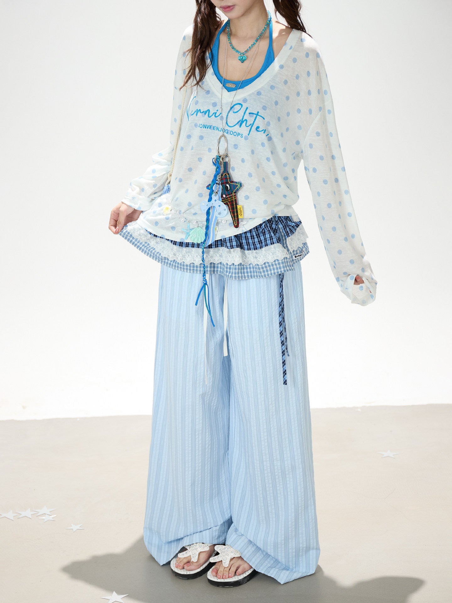 Polka Dot Layered Top & Wide-Leg Pants