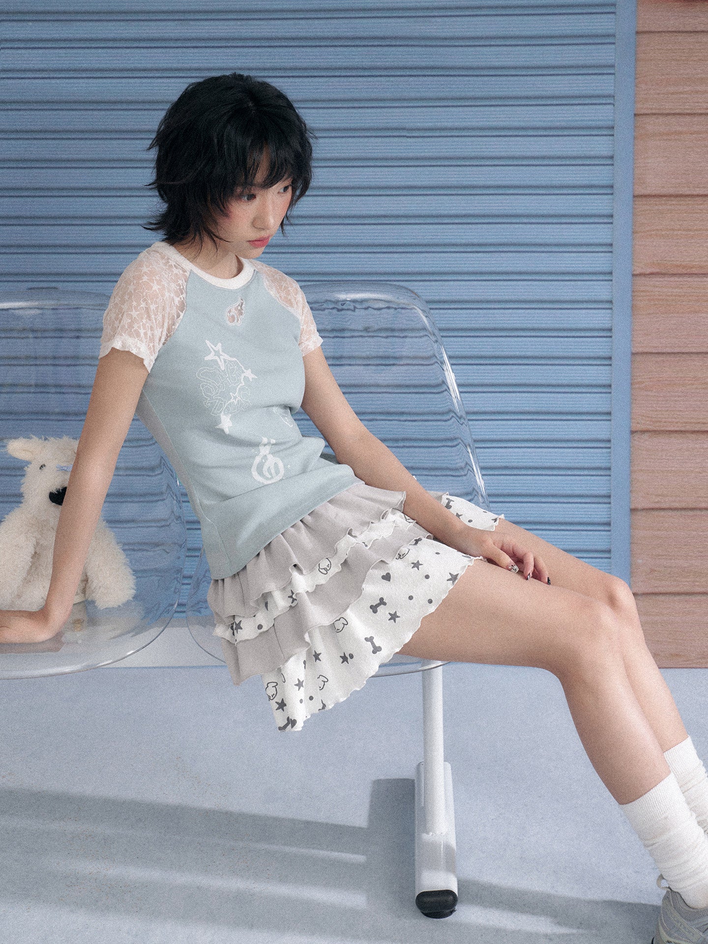 Ice Blue Lace Raglan Graphic Tee