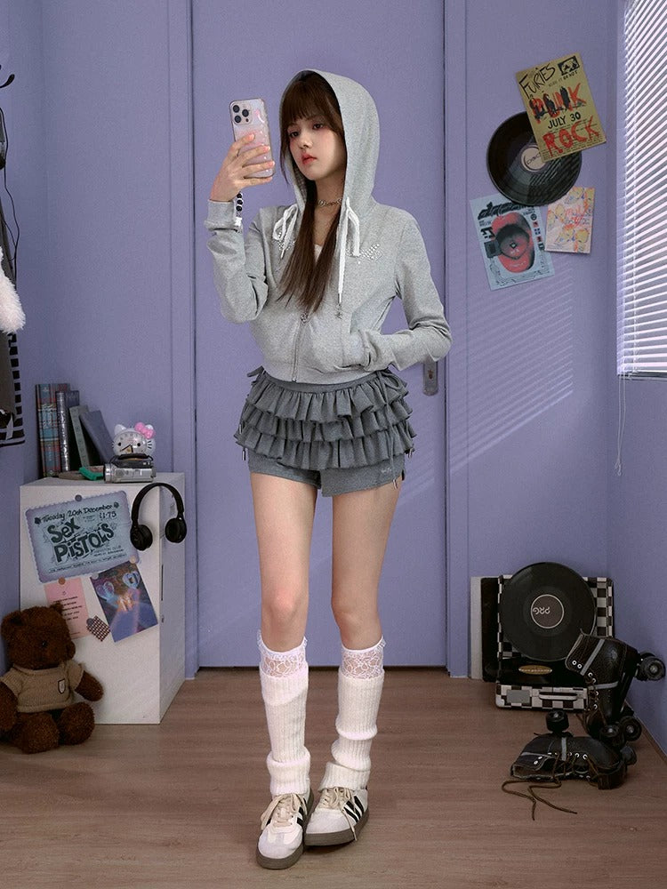 Charcoal Tiered Ruffle Side-Tie Skort