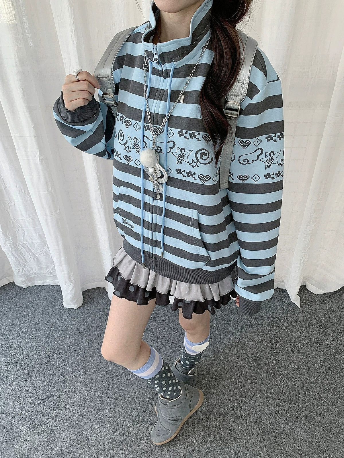 Striped Graphic Zip-Up Jacket