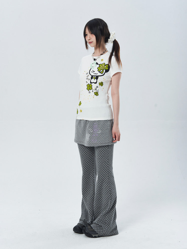 Polka Dot Layered Flare Skirt Pants