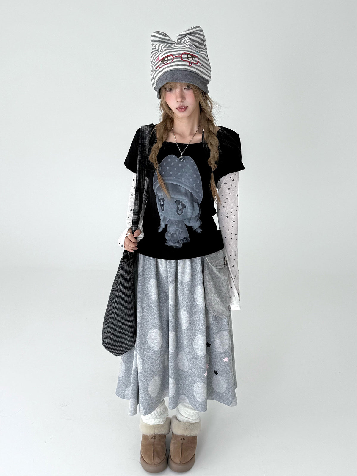 Mushroom Girl Star Faux-Layered Long Sleeve Tee