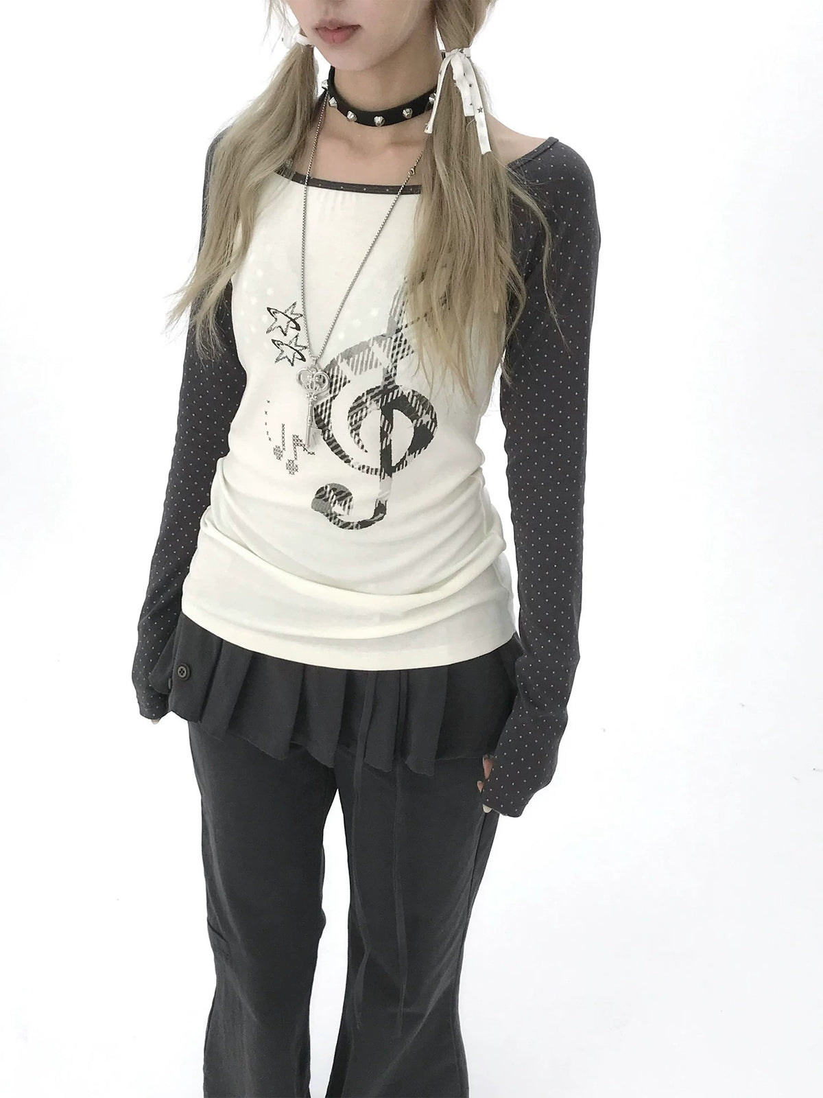Gray Low-Rise Pleated Skirt Pants