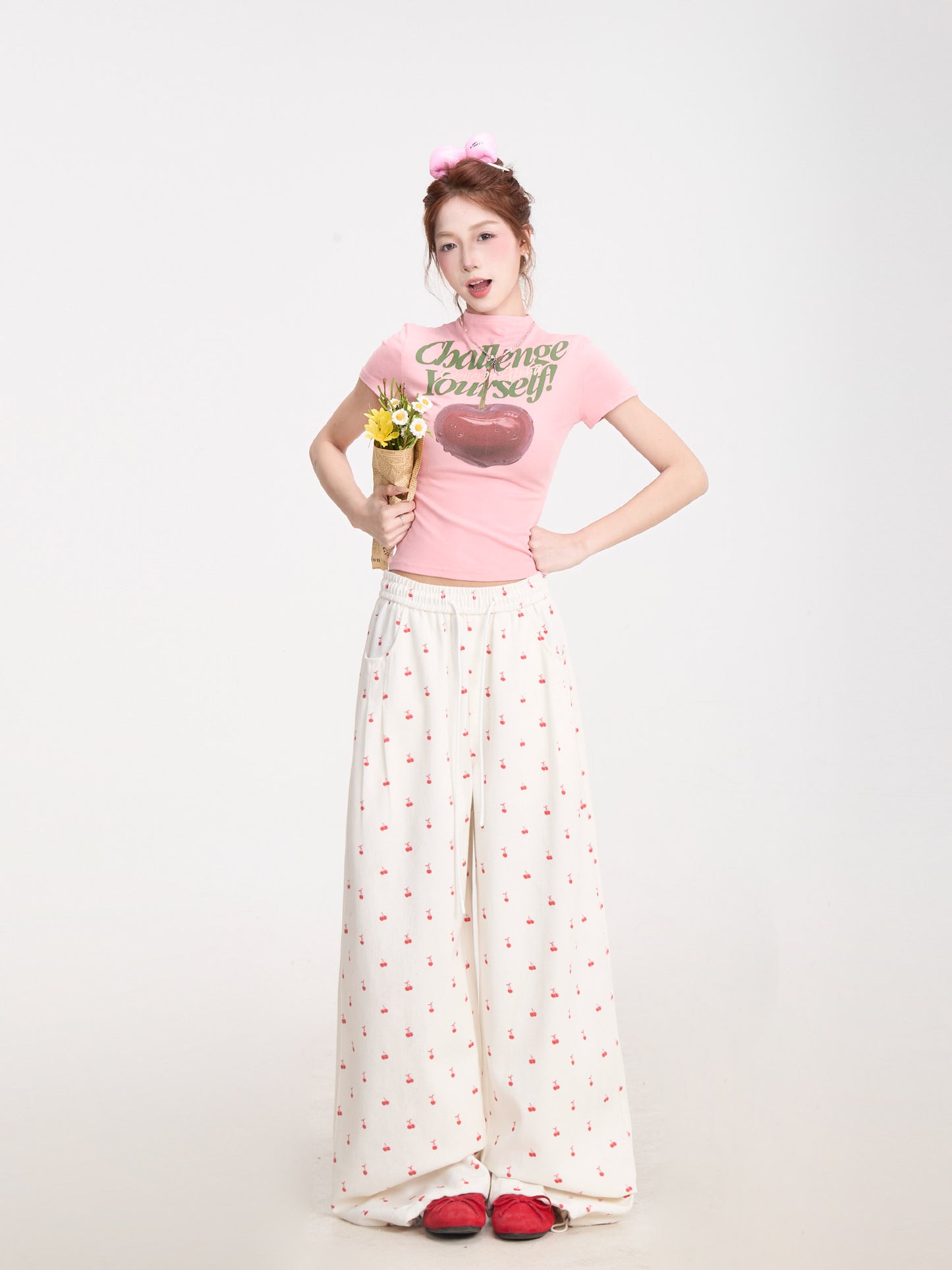 Challenge Yourself Cherry Graphic Baby Tee