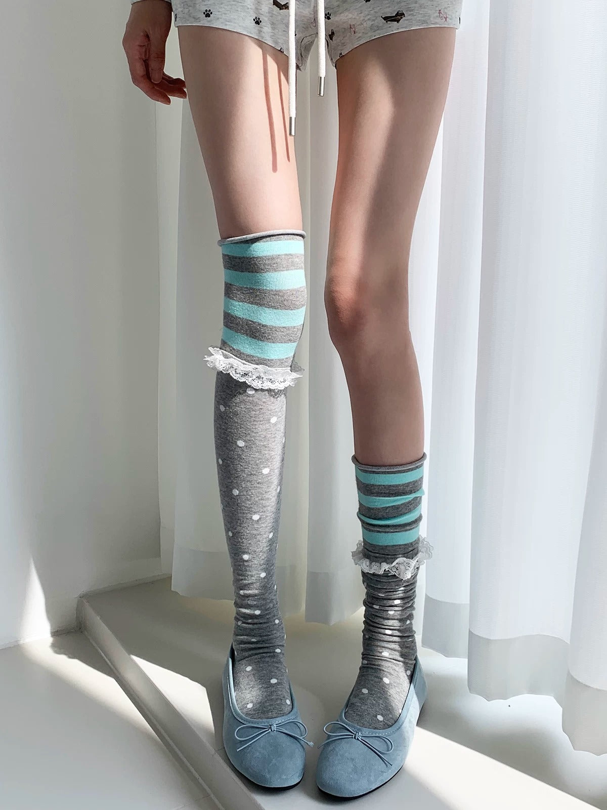 Lace Trim Patchwork Over-the-Knee Socks