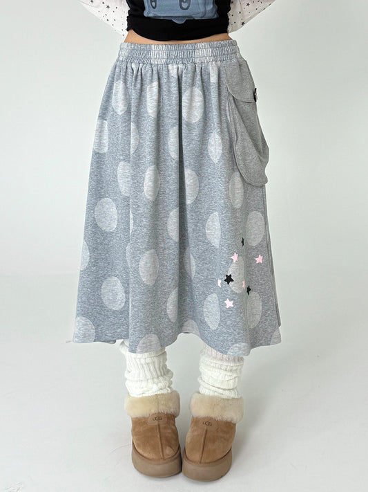 Star Detail Polka Dot Pocket Midi Skirt