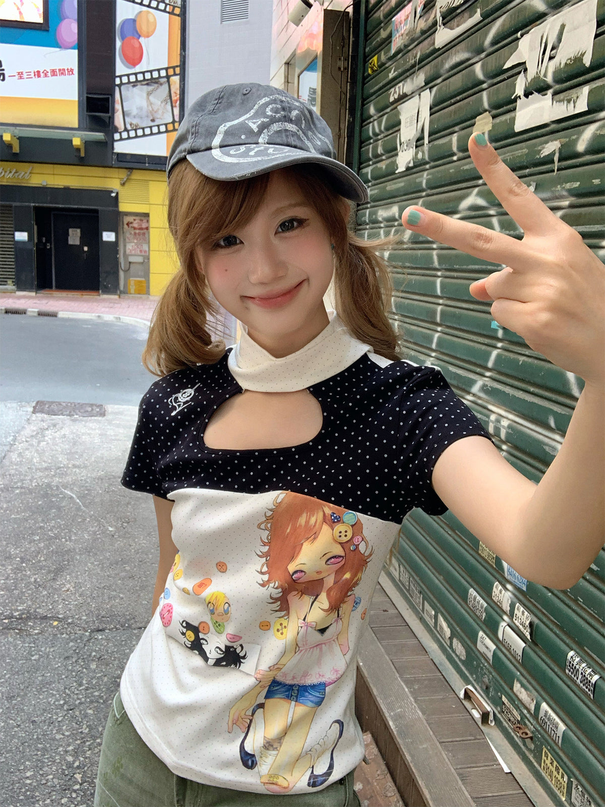 Polka Dot Bow-Tie Graphic Fitted Tee