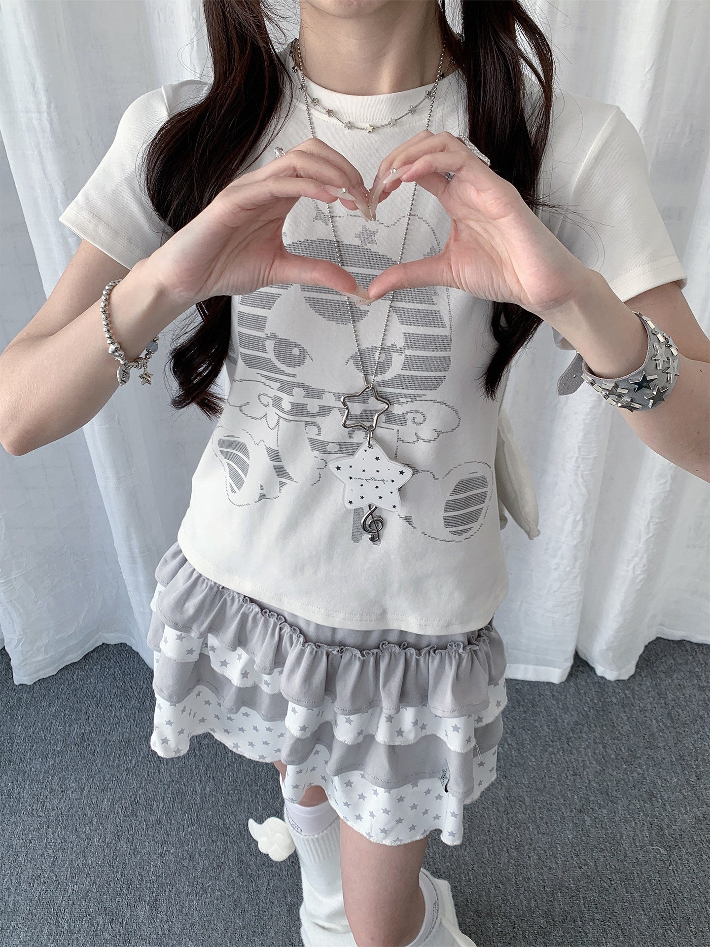 Angel Kitty Star Graphic Fitted Tee