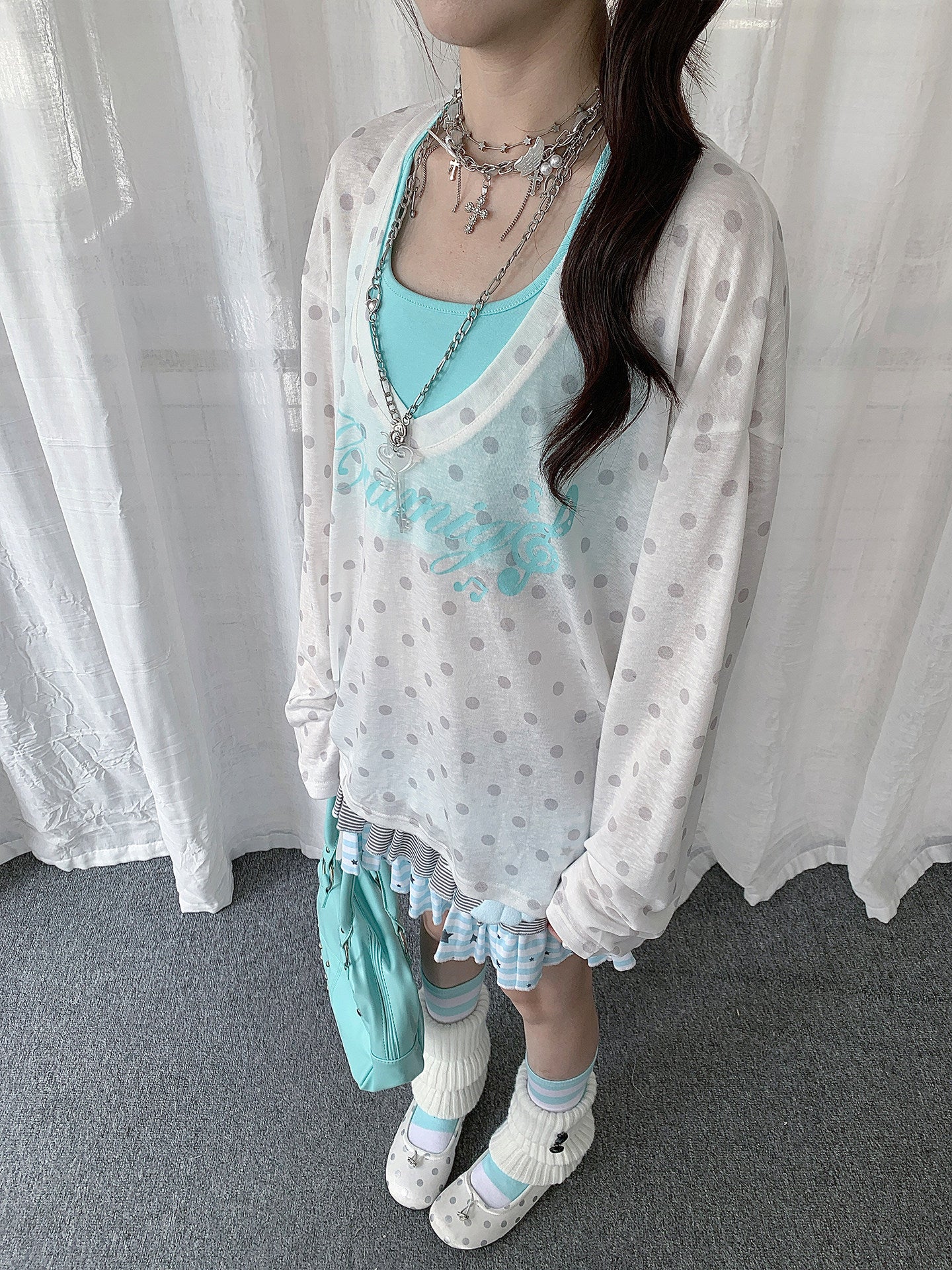 Star Veil Halter Two-Piece Long Sleeve Top Set