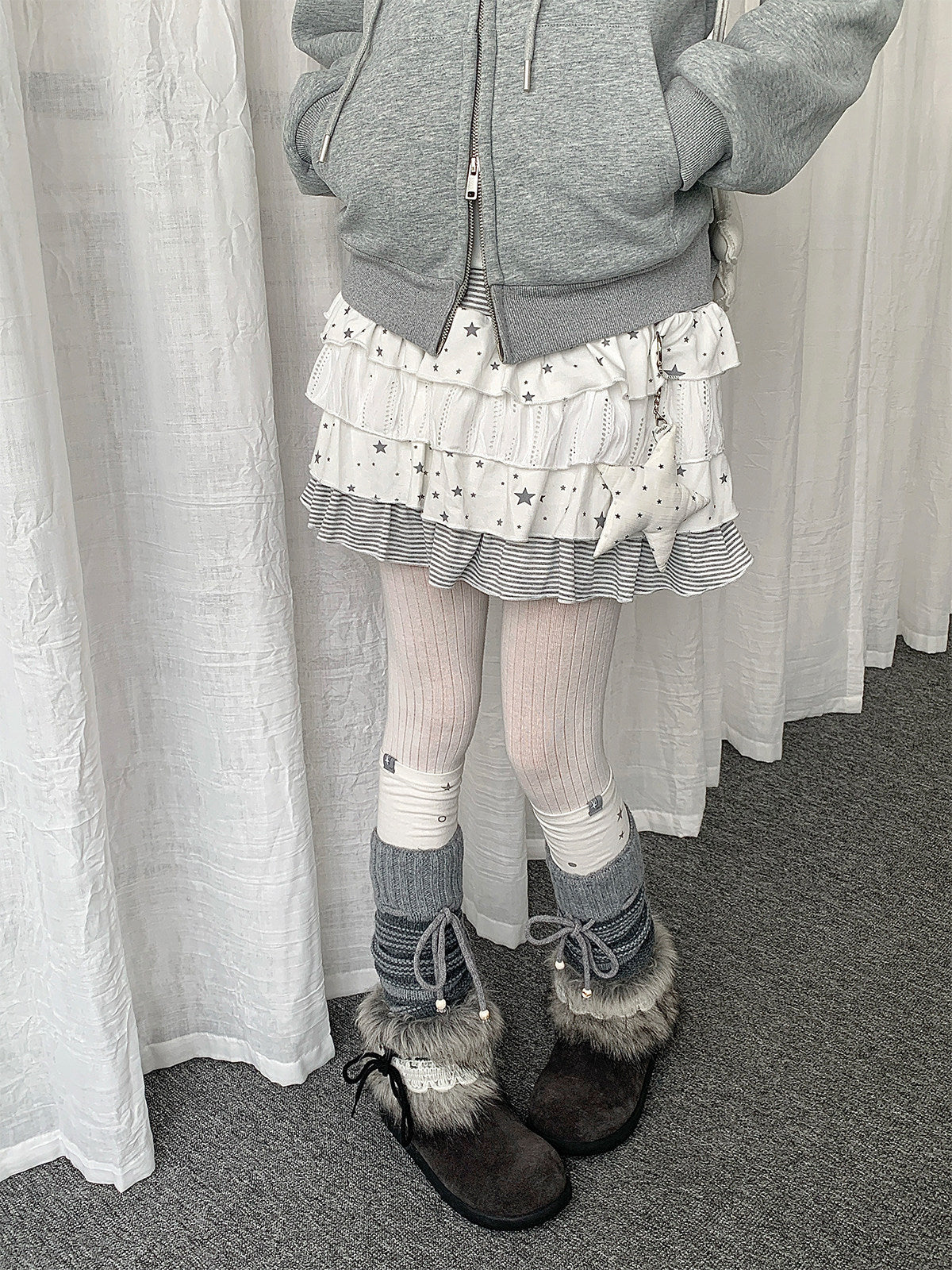 Star Stripe Tiered Ruffle Mini Skirt