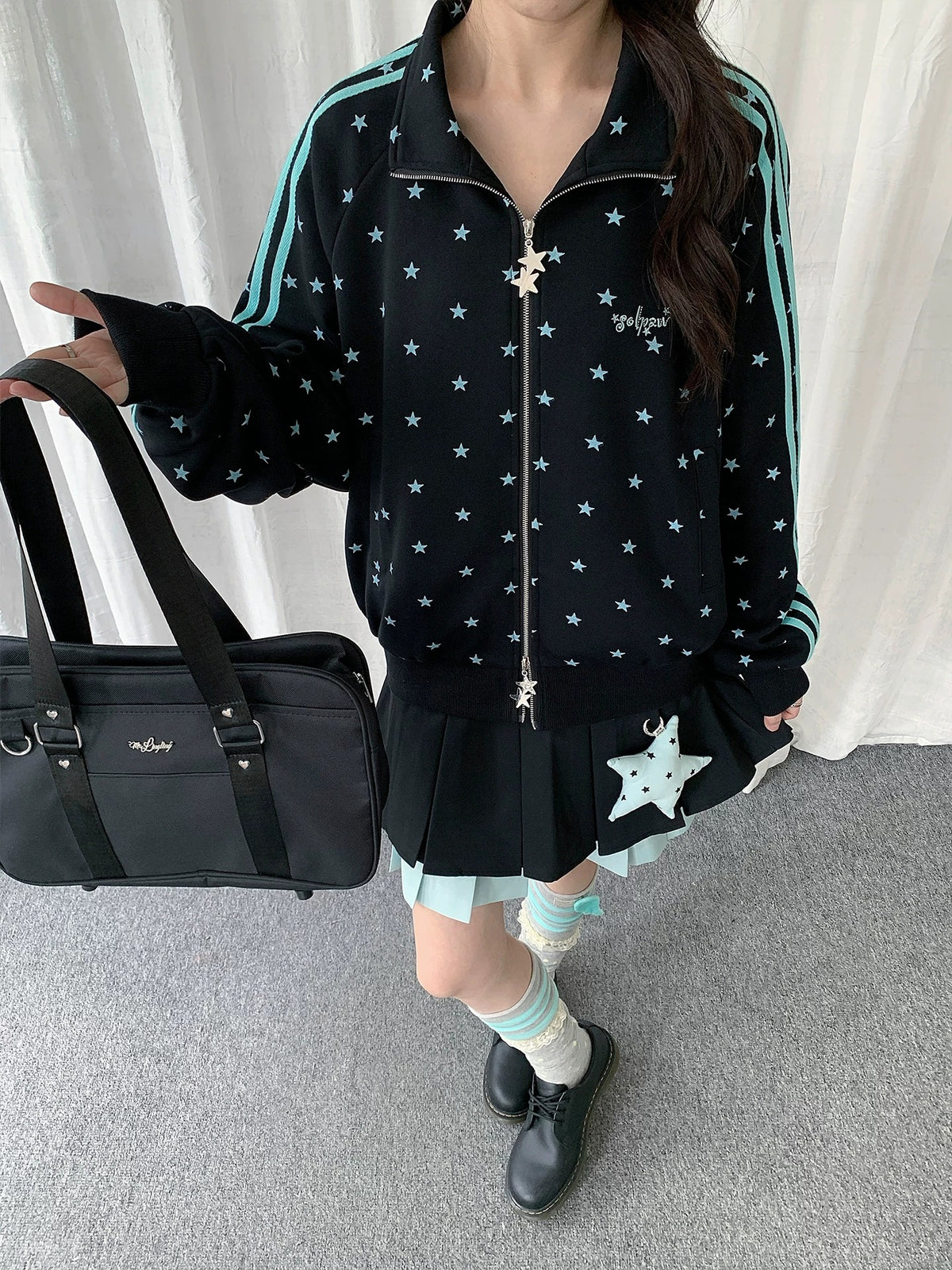 Star Print Double-Zip Track Jacket