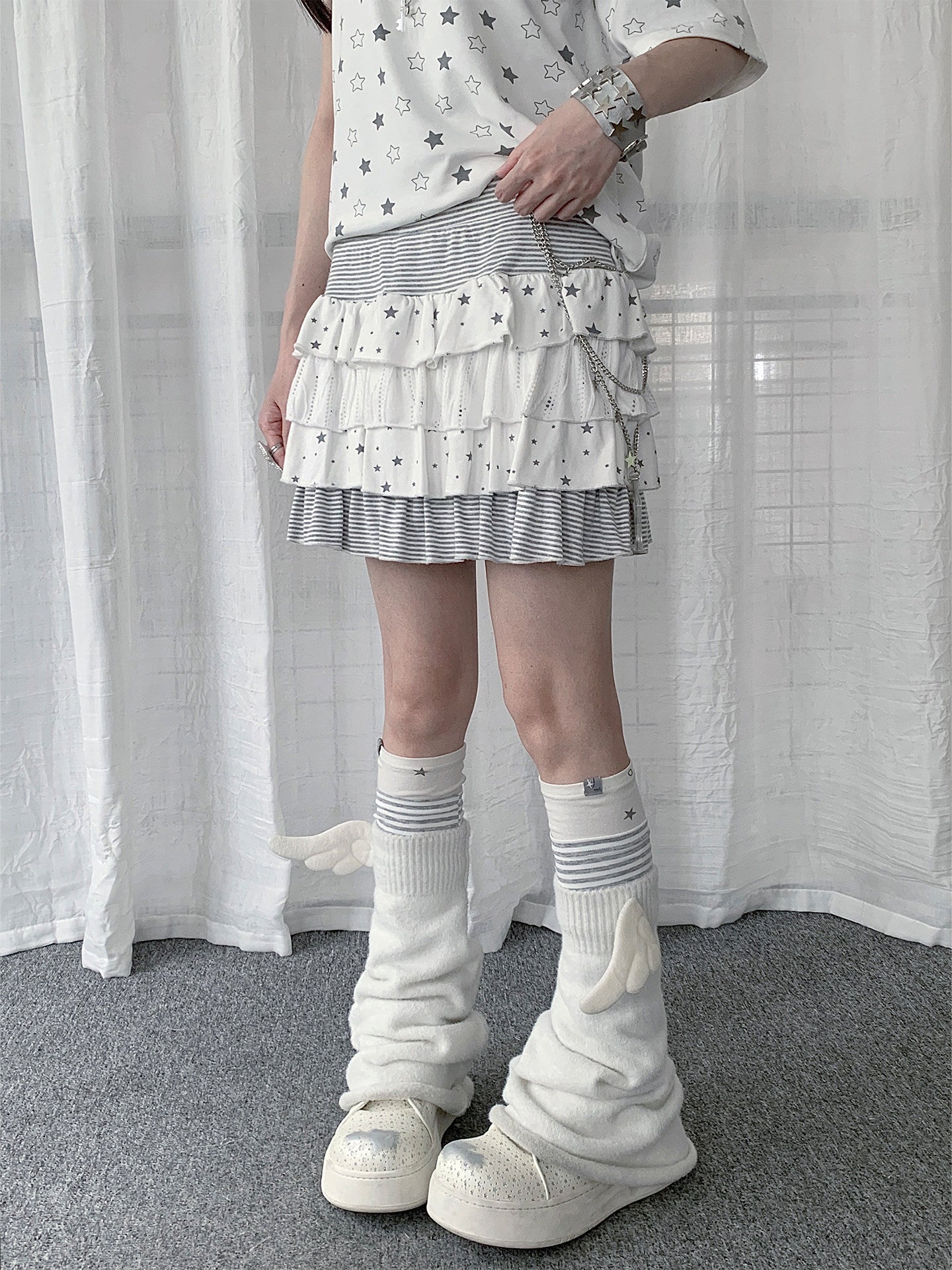 Star Stripe Tiered Ruffle Mini Skirt