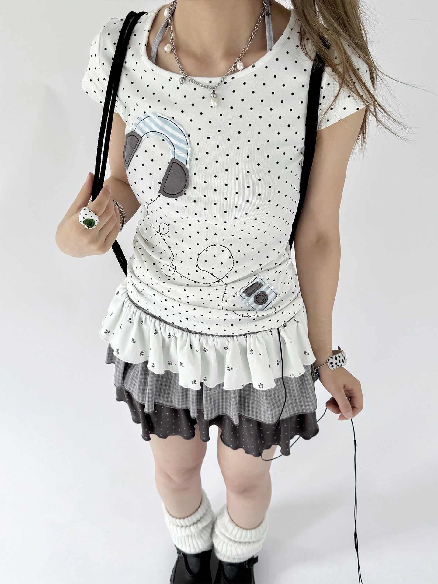 Floral Plaid Tiered Low-Rise Mini Skirt