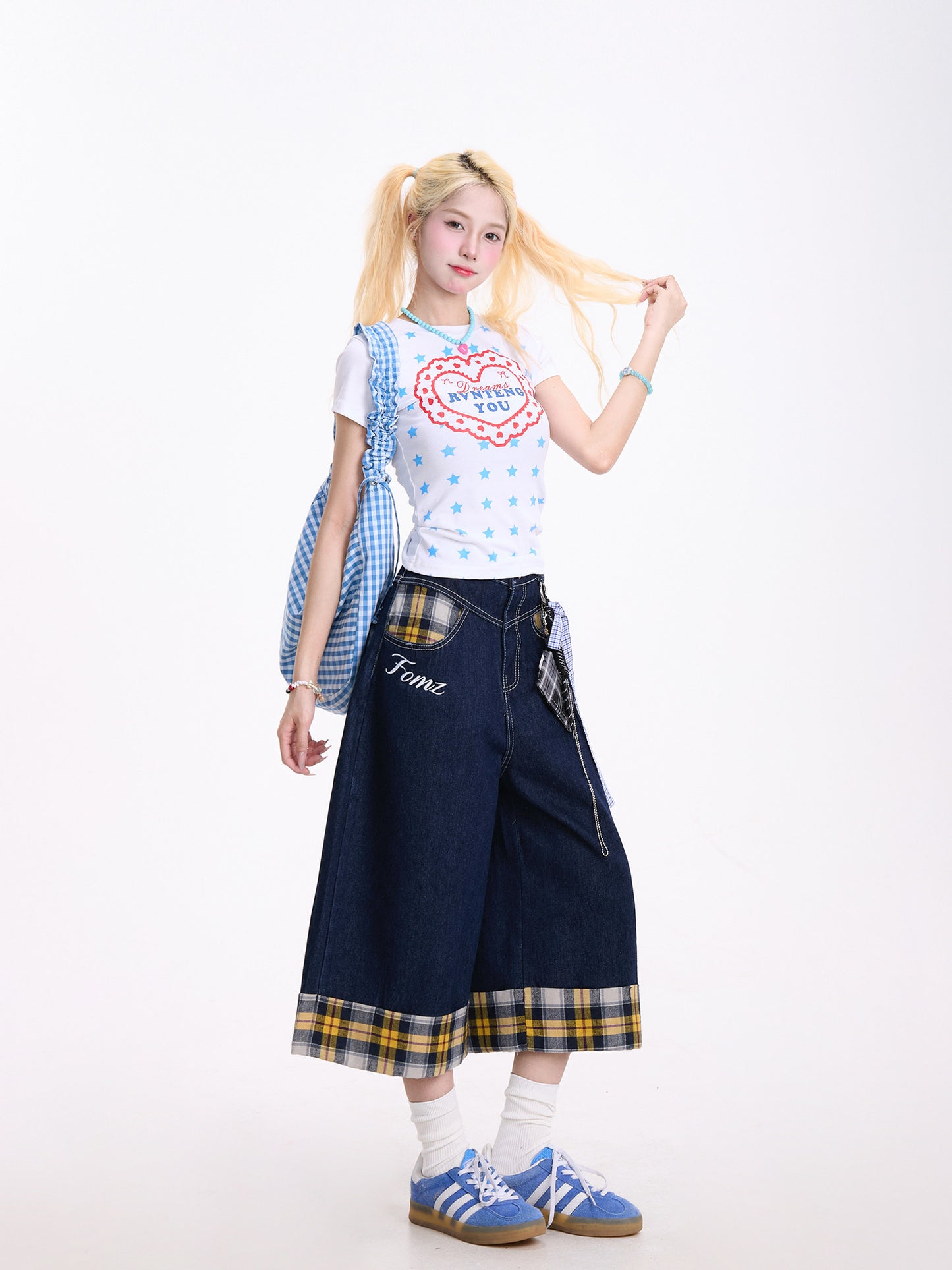 Dreams Star Baby Tee & Light Blue Wide-Leg Pants