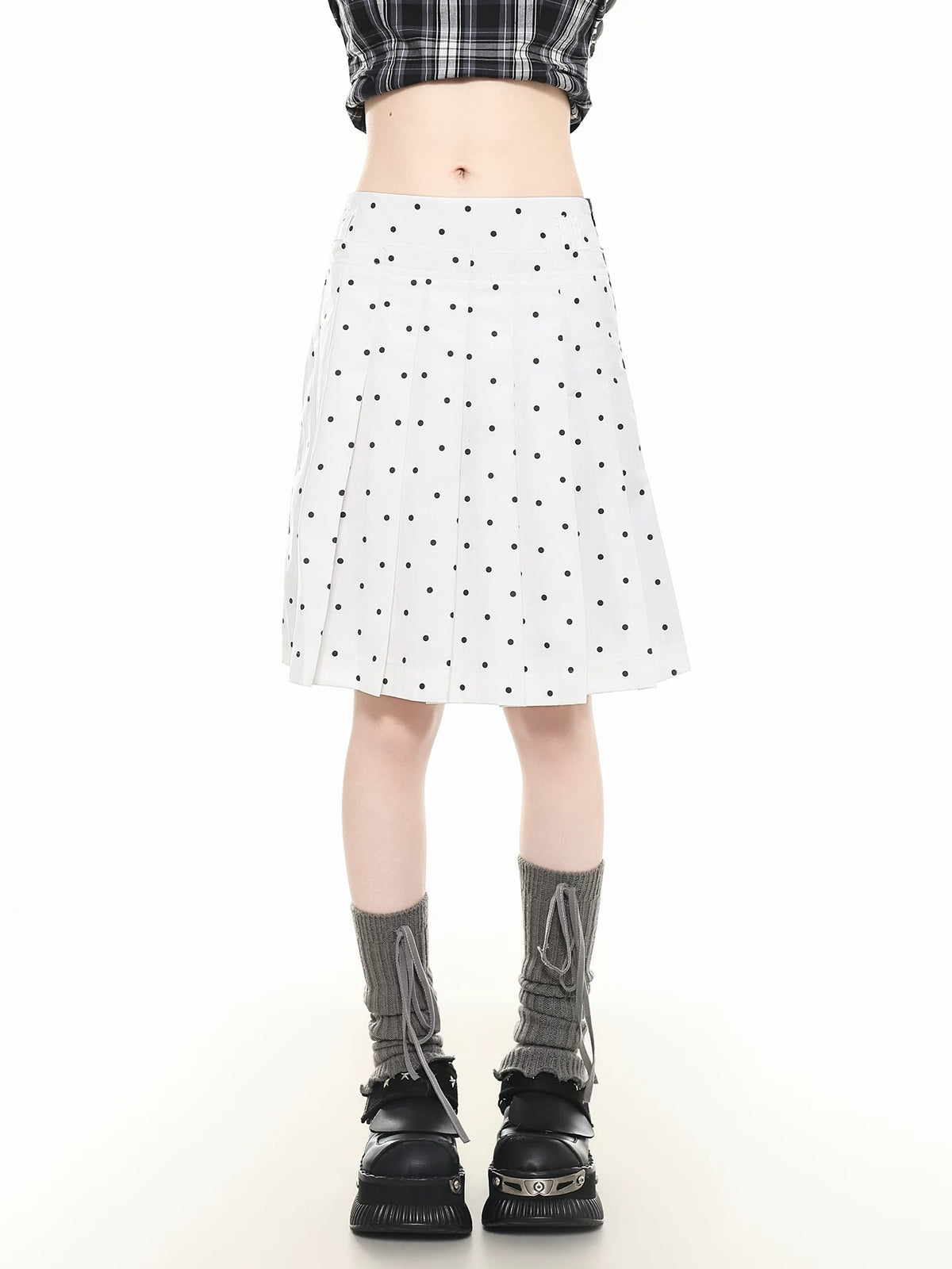 Reversible Star Polka-Dot Pleated Midi Skirt