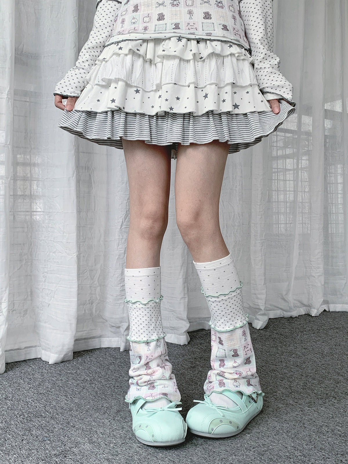 Teddy Bear Polka Dot Patchwork Leg Warmers