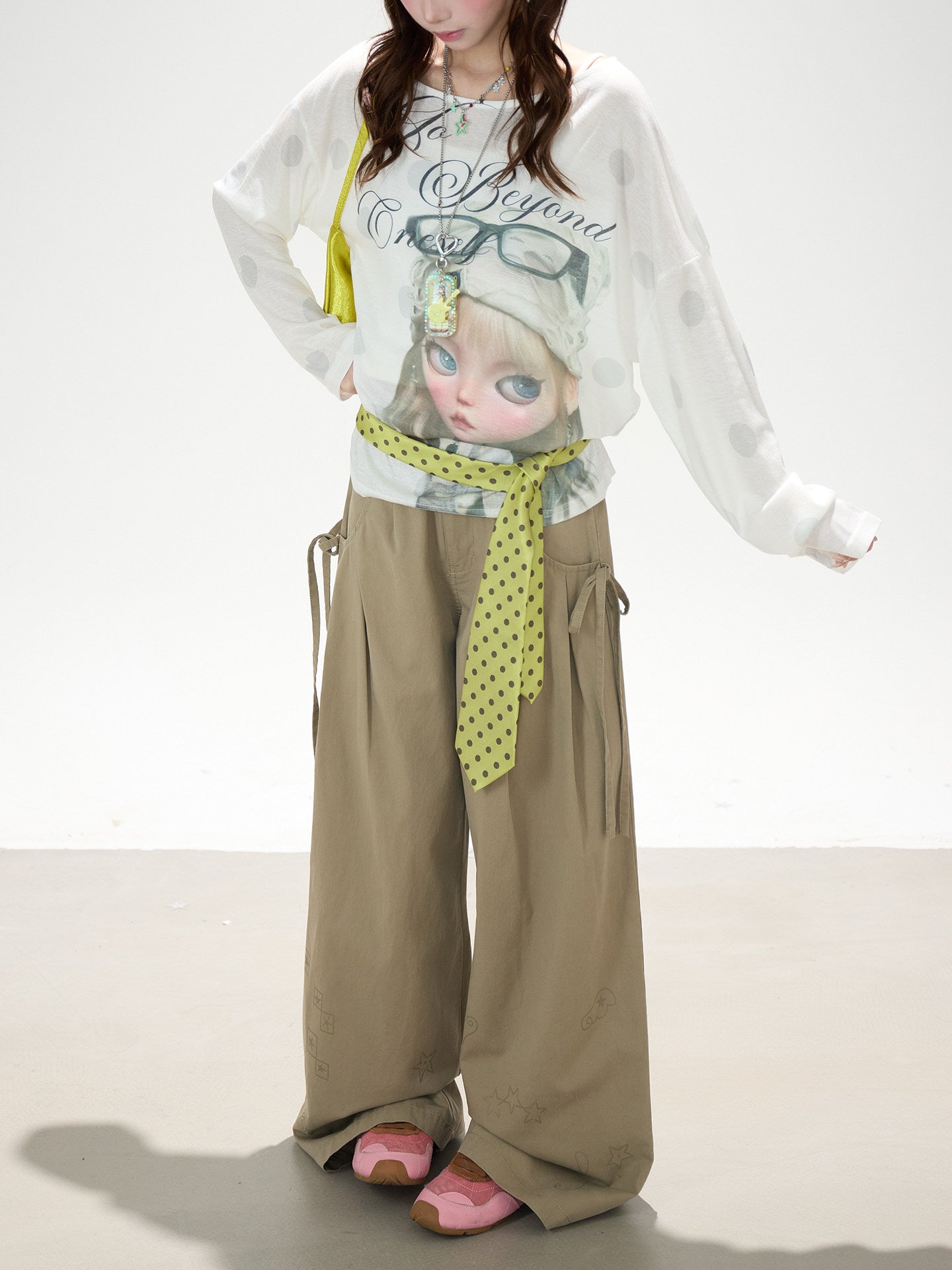 Dreamy Doll Print Oversized Long Sleeve Top