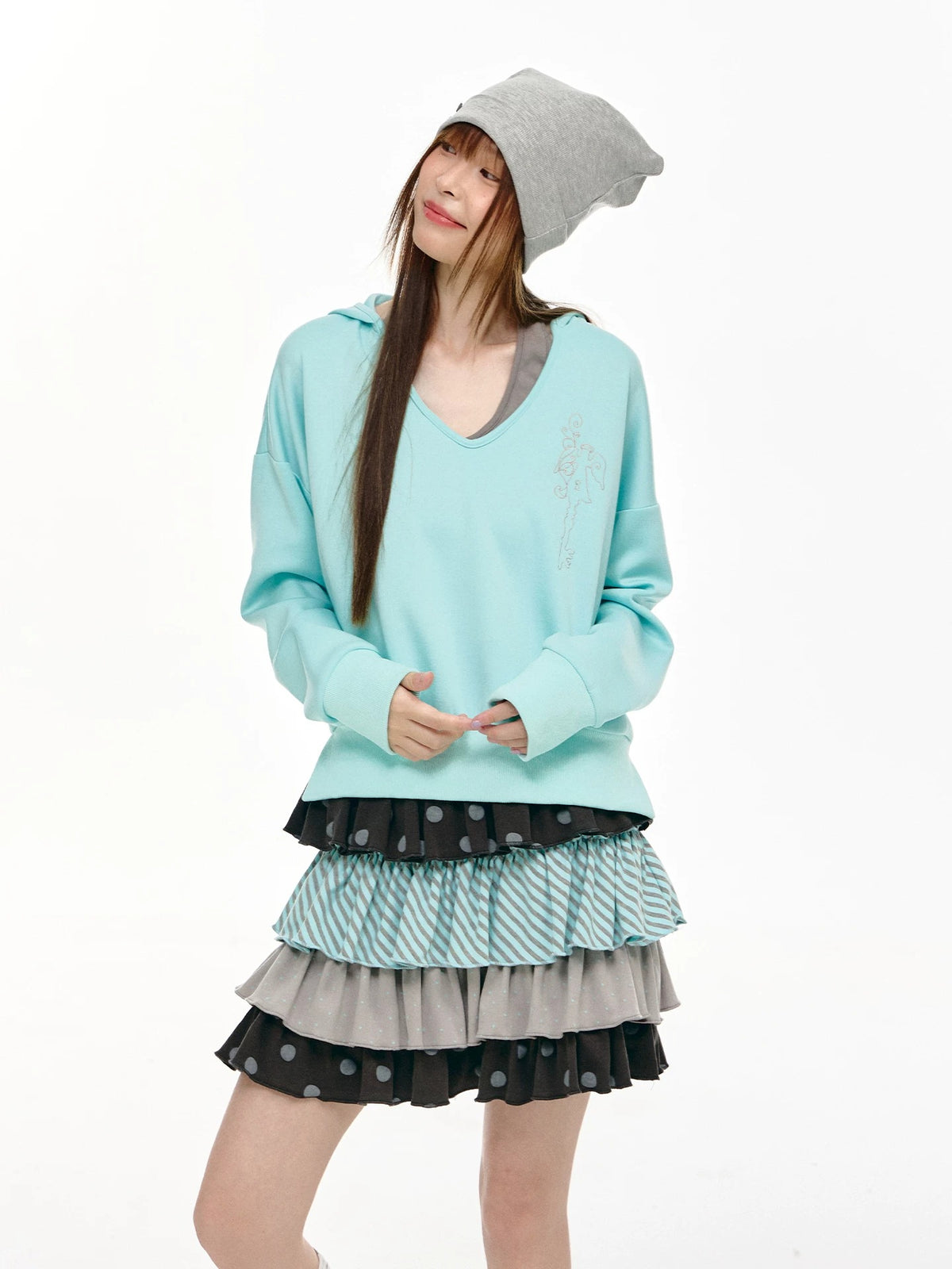 Mint Haze Faux-Layer Halter Hooded Sweatshirt