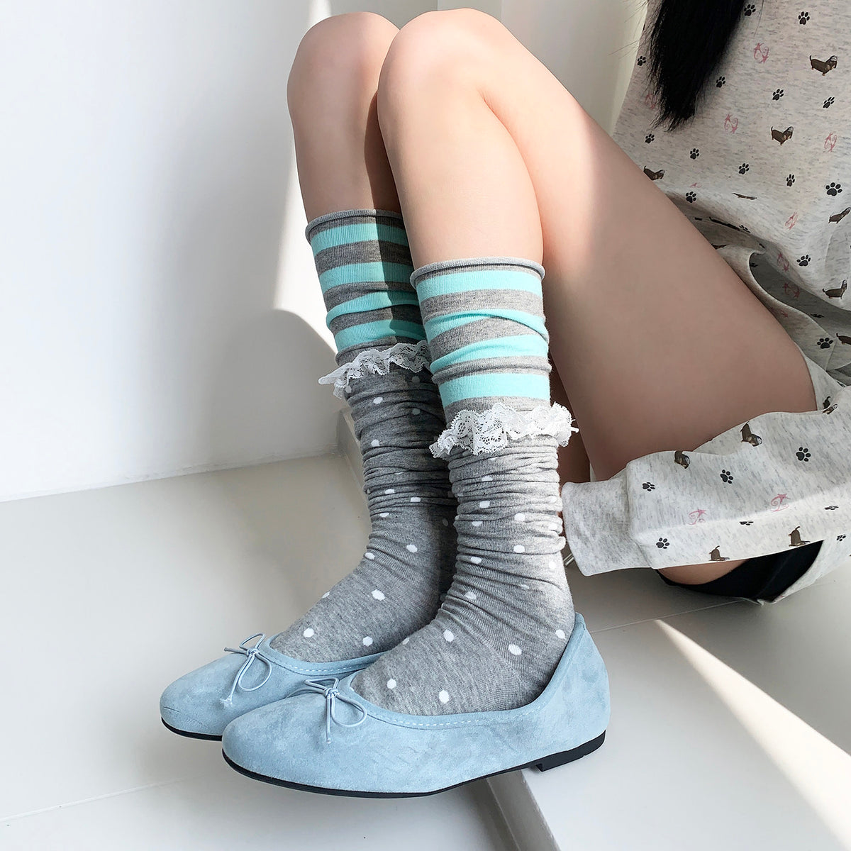 Lace Trim Patchwork Over-the-Knee Socks