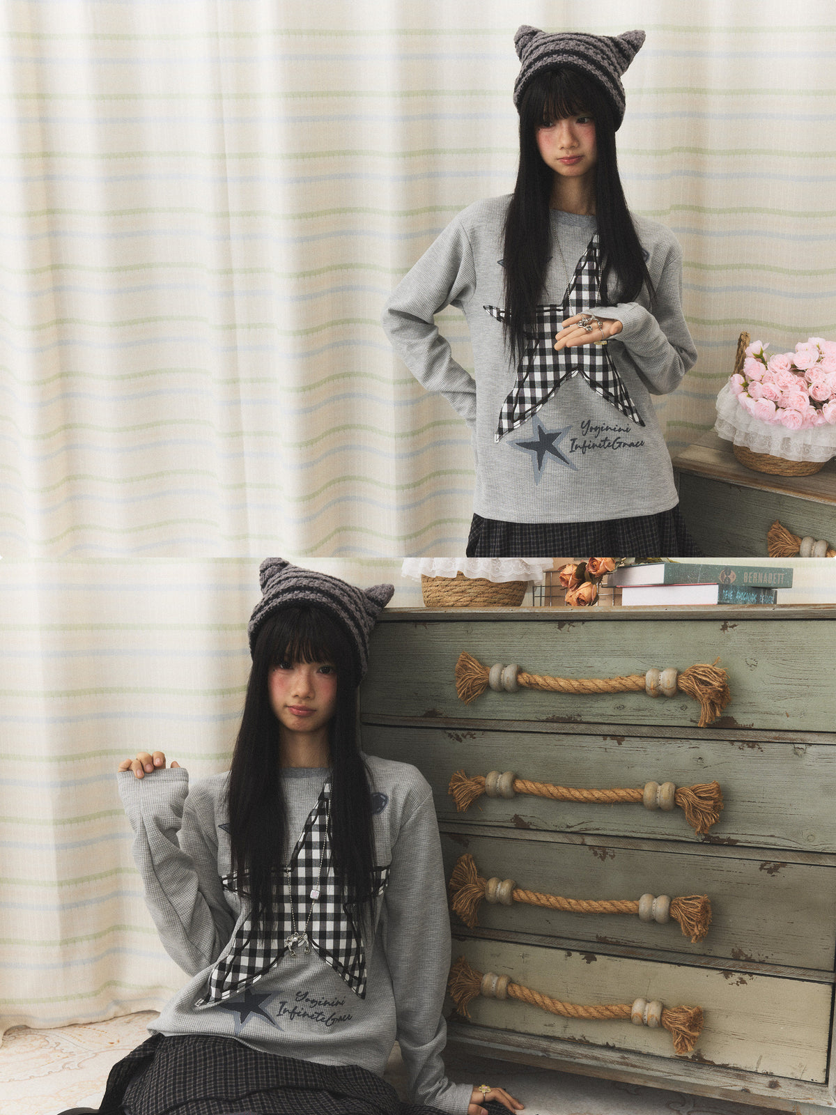 Plaid Star Patch Long Sleeve Top