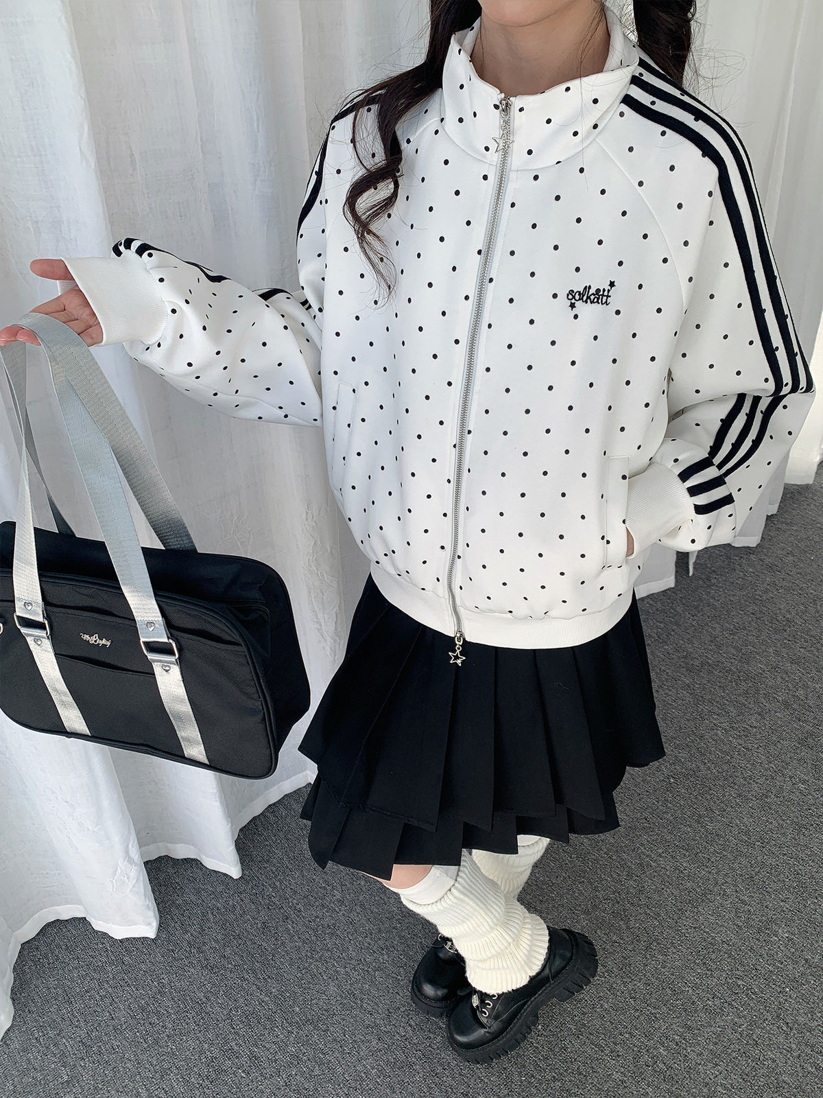 Polka Dot Contrast-Stripe Track Jacket