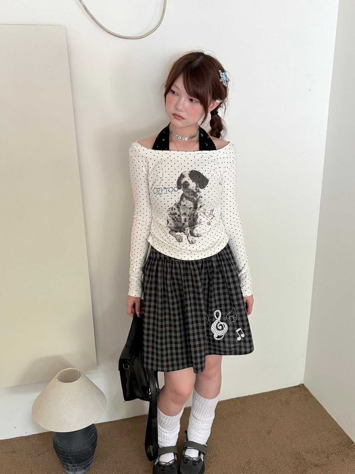 PRODUCT TITLE Angel Wing Music Note Plaid Pleated Skirt