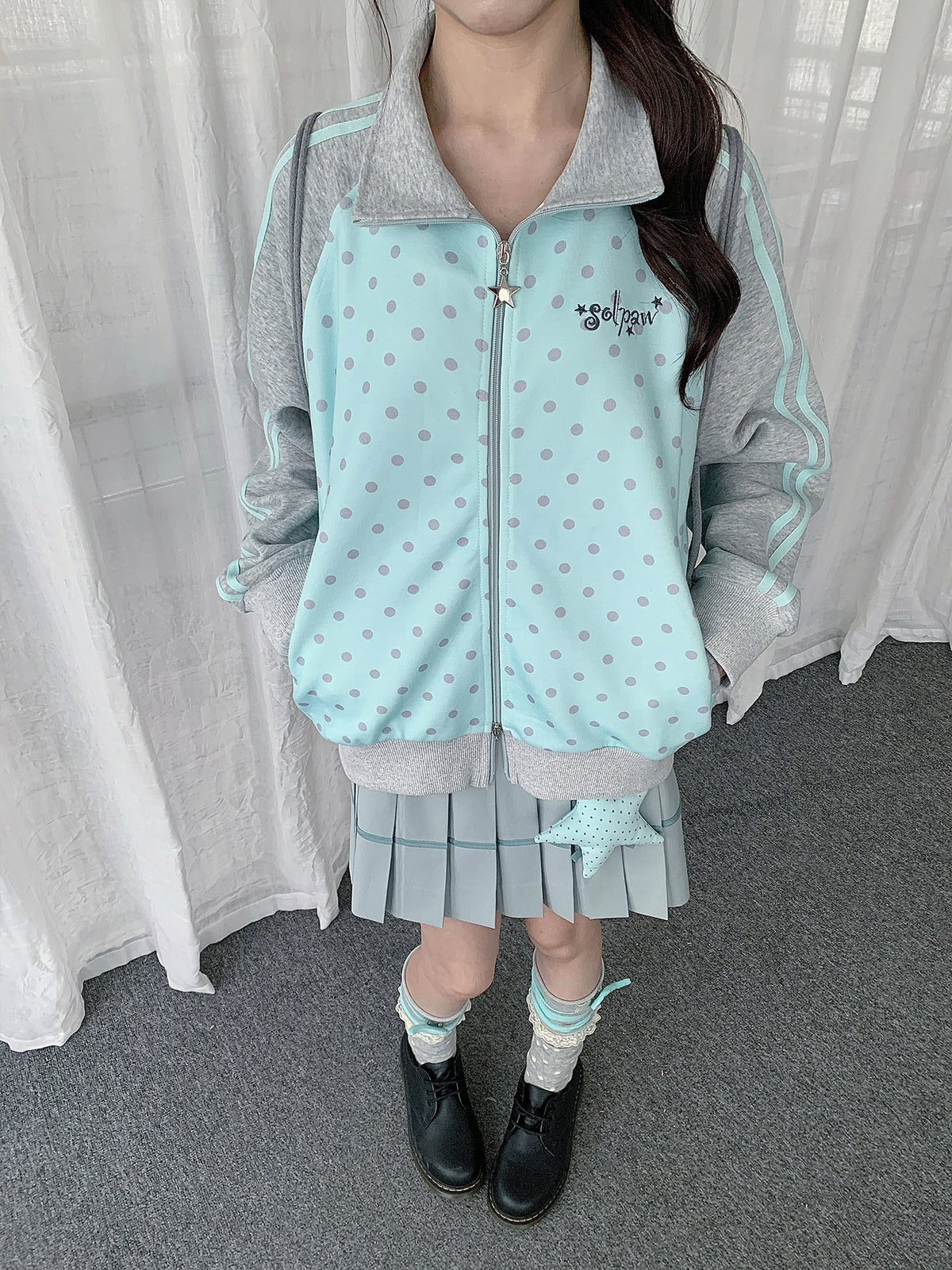 Polka Dot Stripe Zip-Up Track Jacket