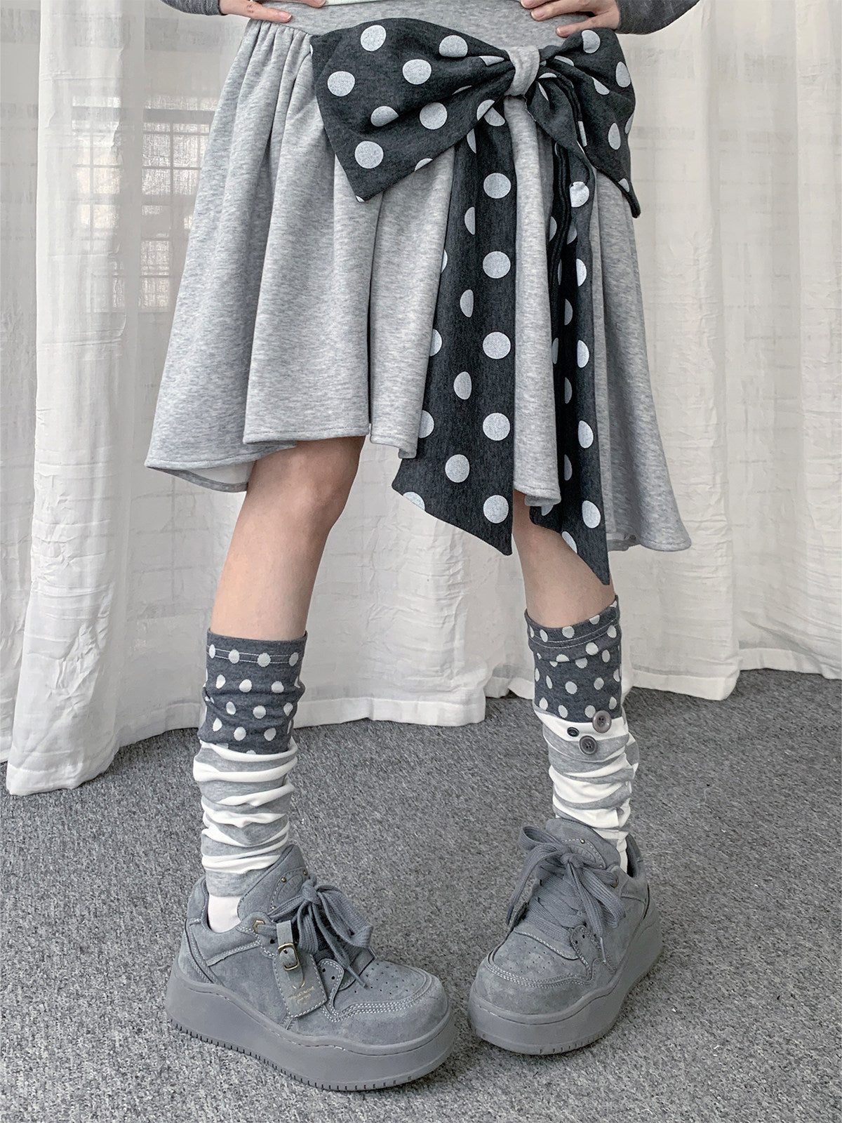 Polka Dot Stripe Button Slouch Leg Warmers