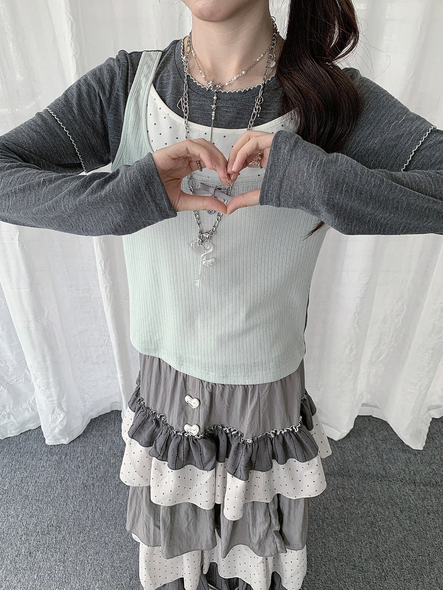 Mint Haze Faux Triple-Layer Long Sleeve Top