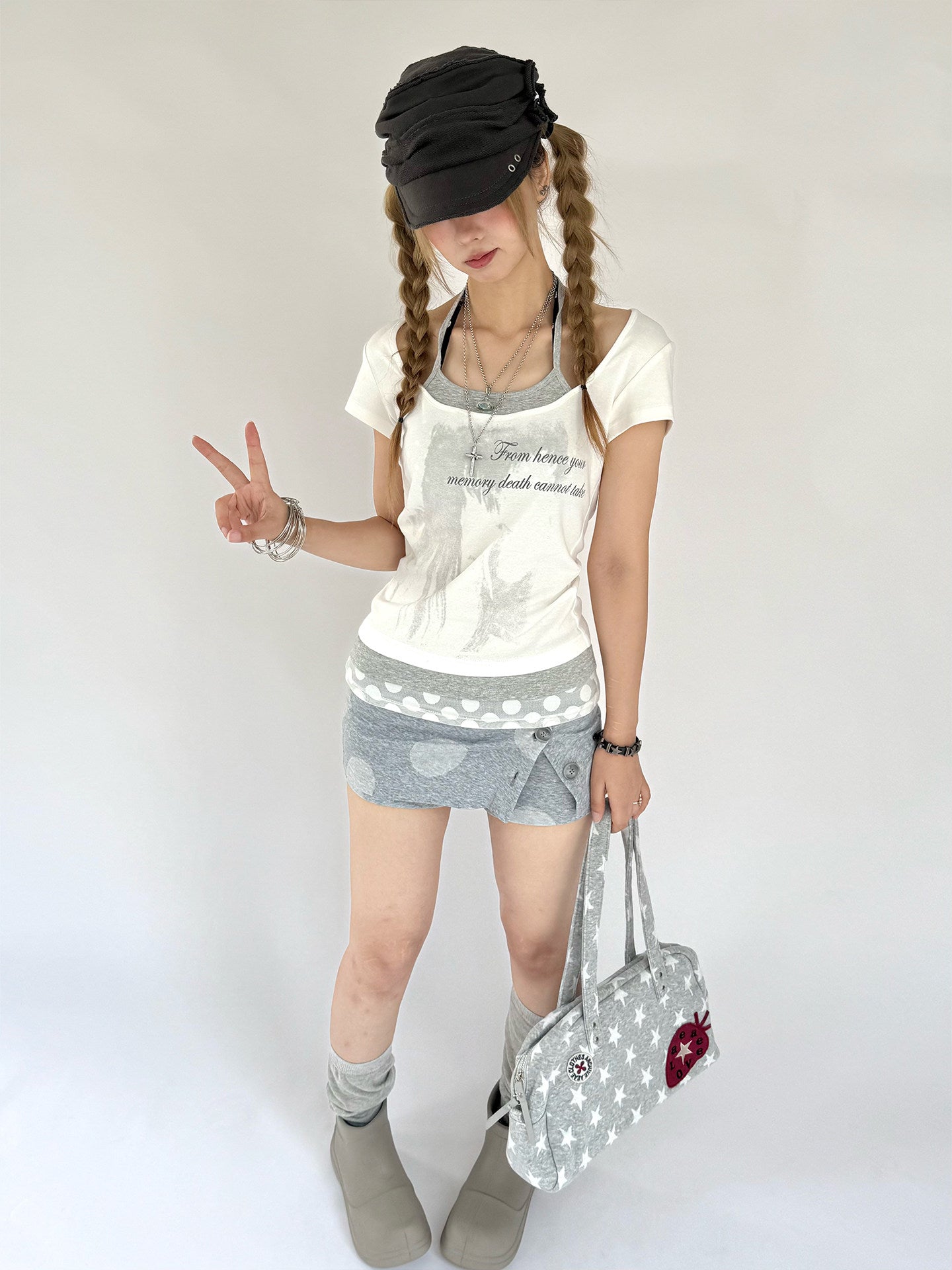 White Gardenia Faux-Layer Halter Graphic Tee