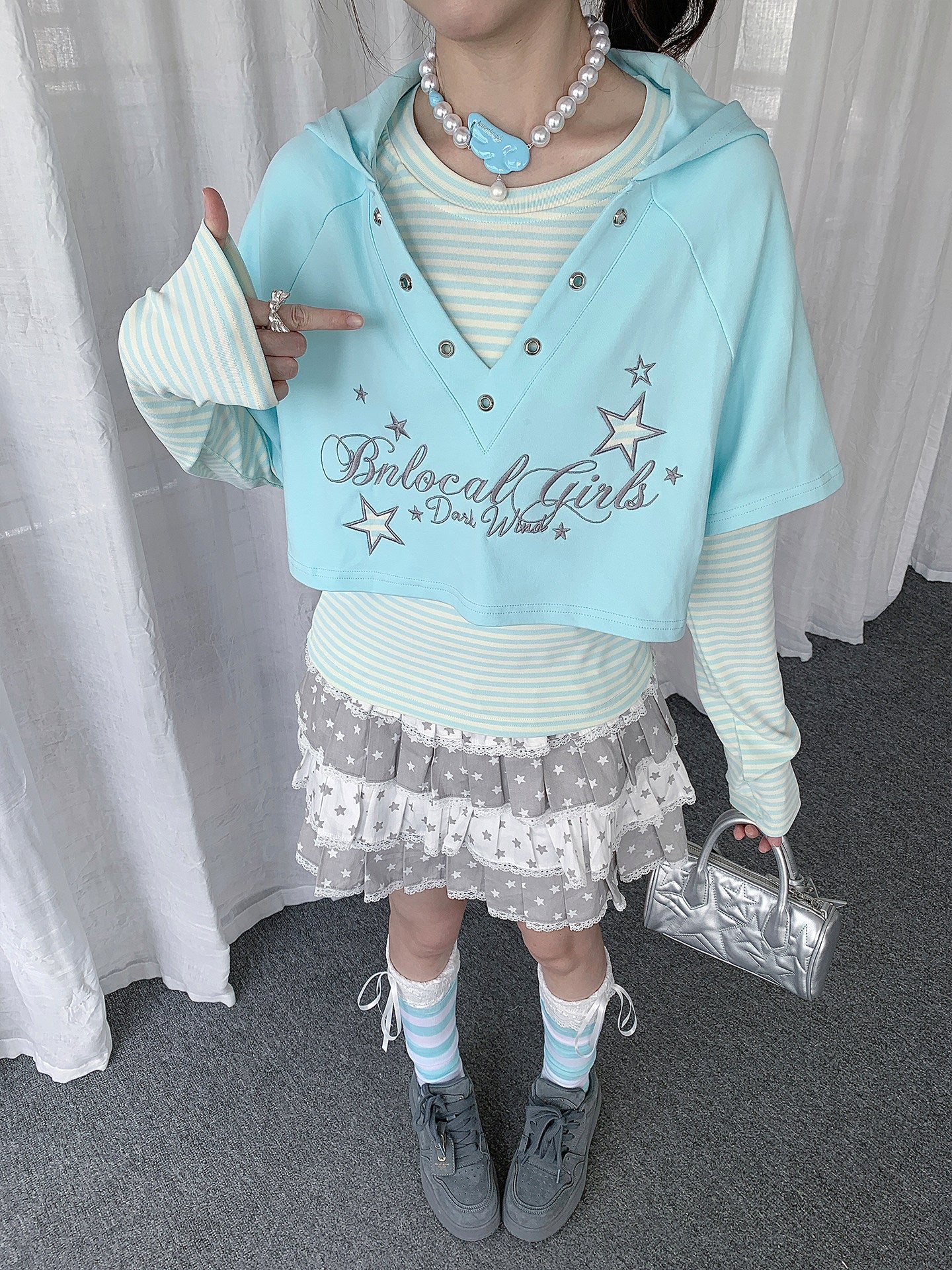 Star Whisper Layered Hoodie Two-Piece Top Set