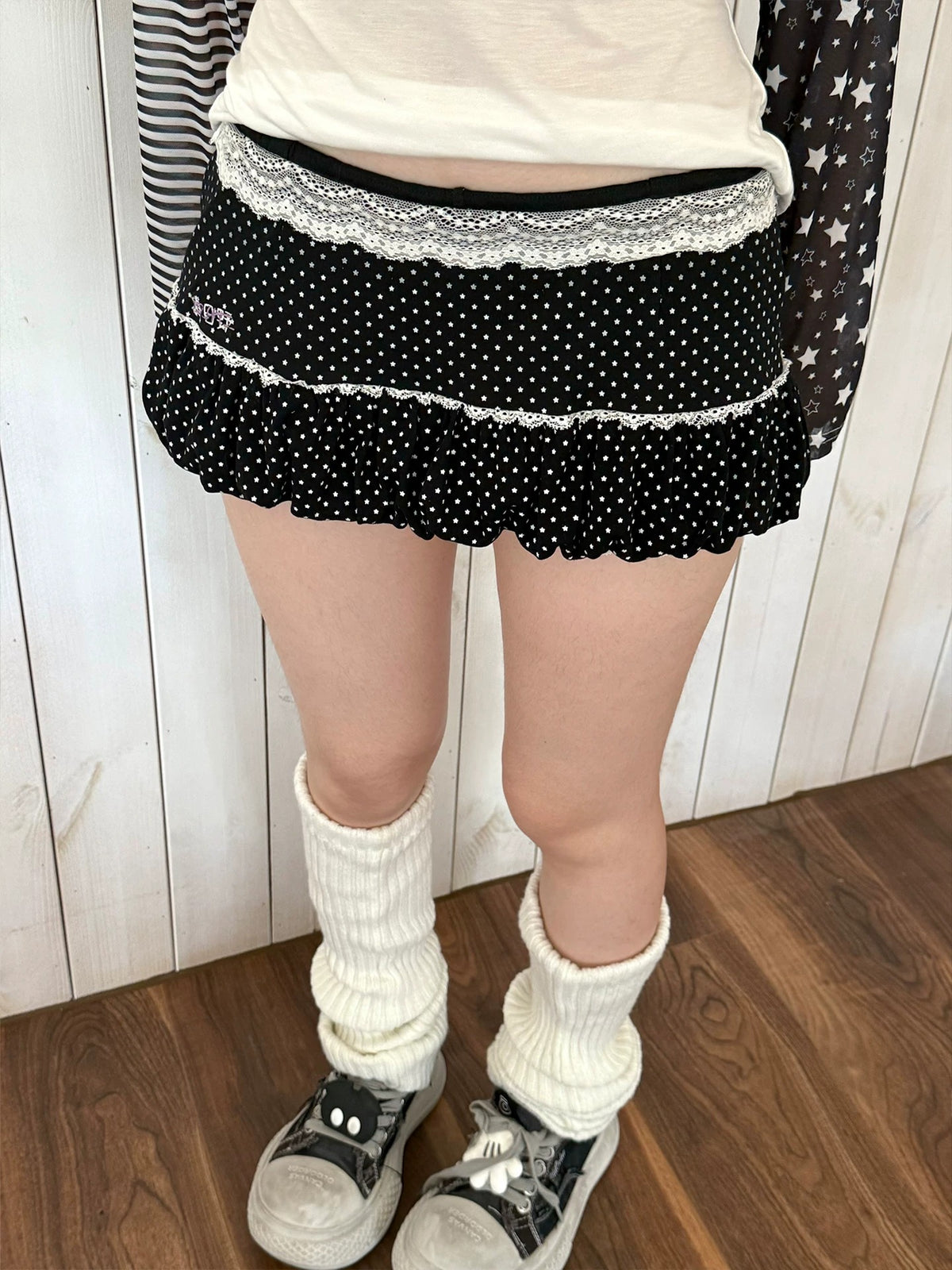 Midnight Star Lace Bubble-Hem Mini Skort
