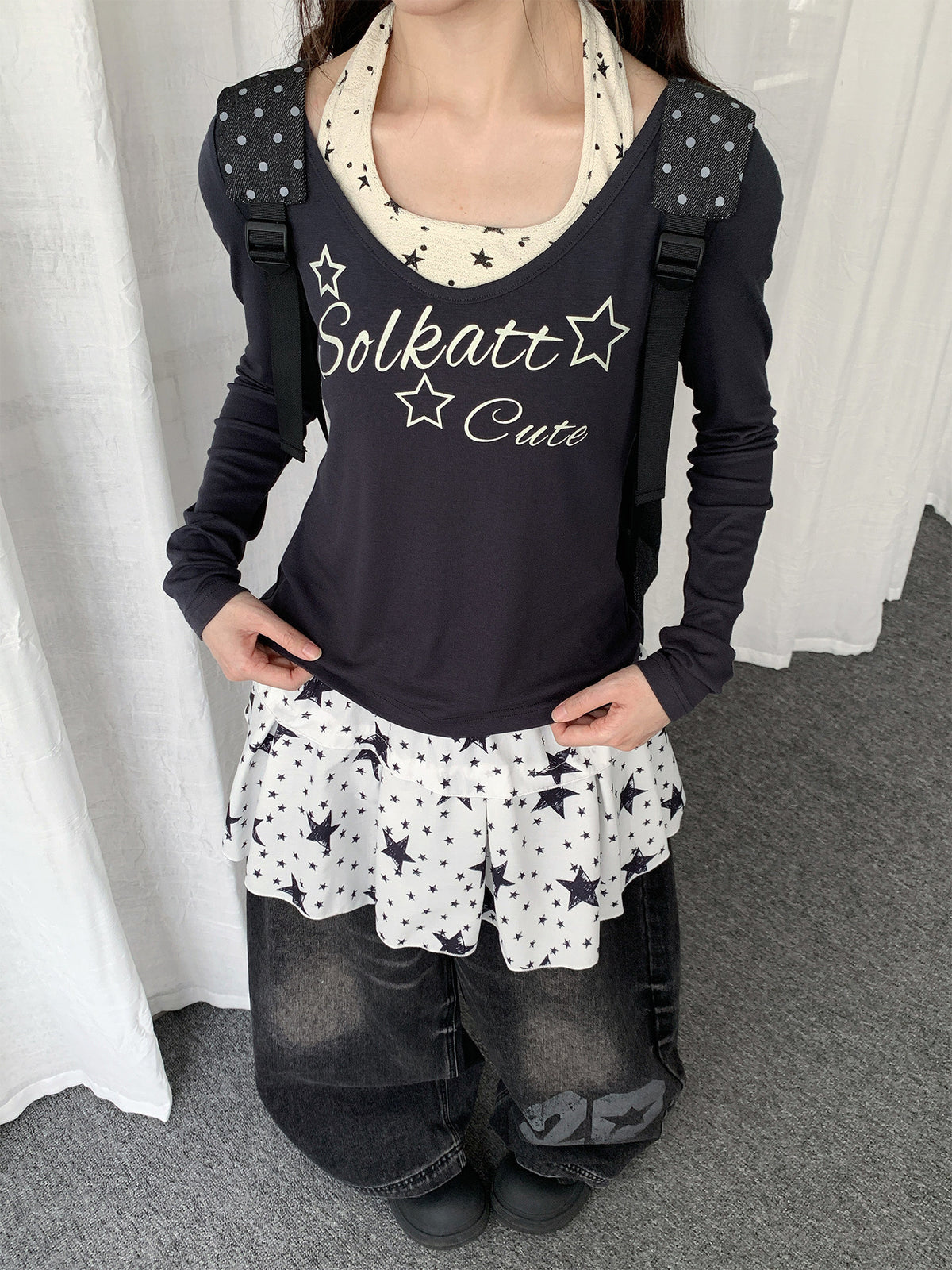 Star Print Layering Mini Skirt