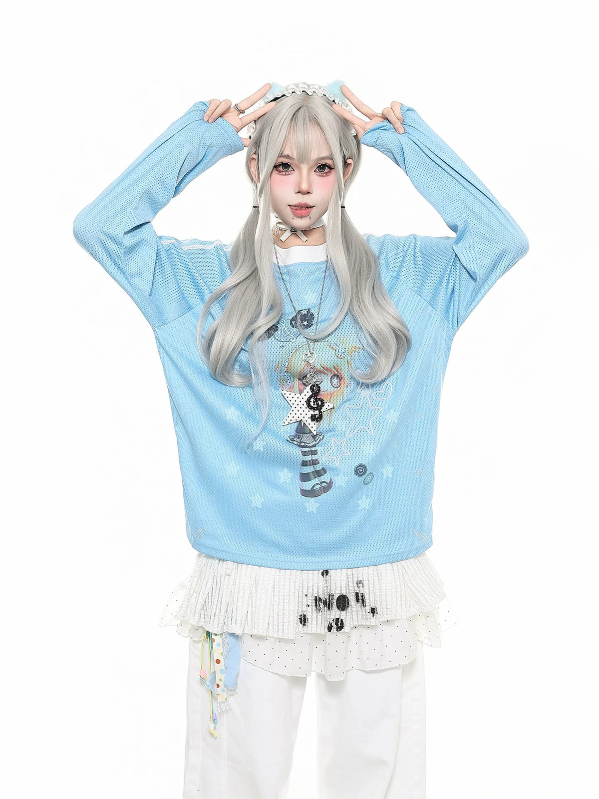Star Stripe Mesh Long Sleeve Tee