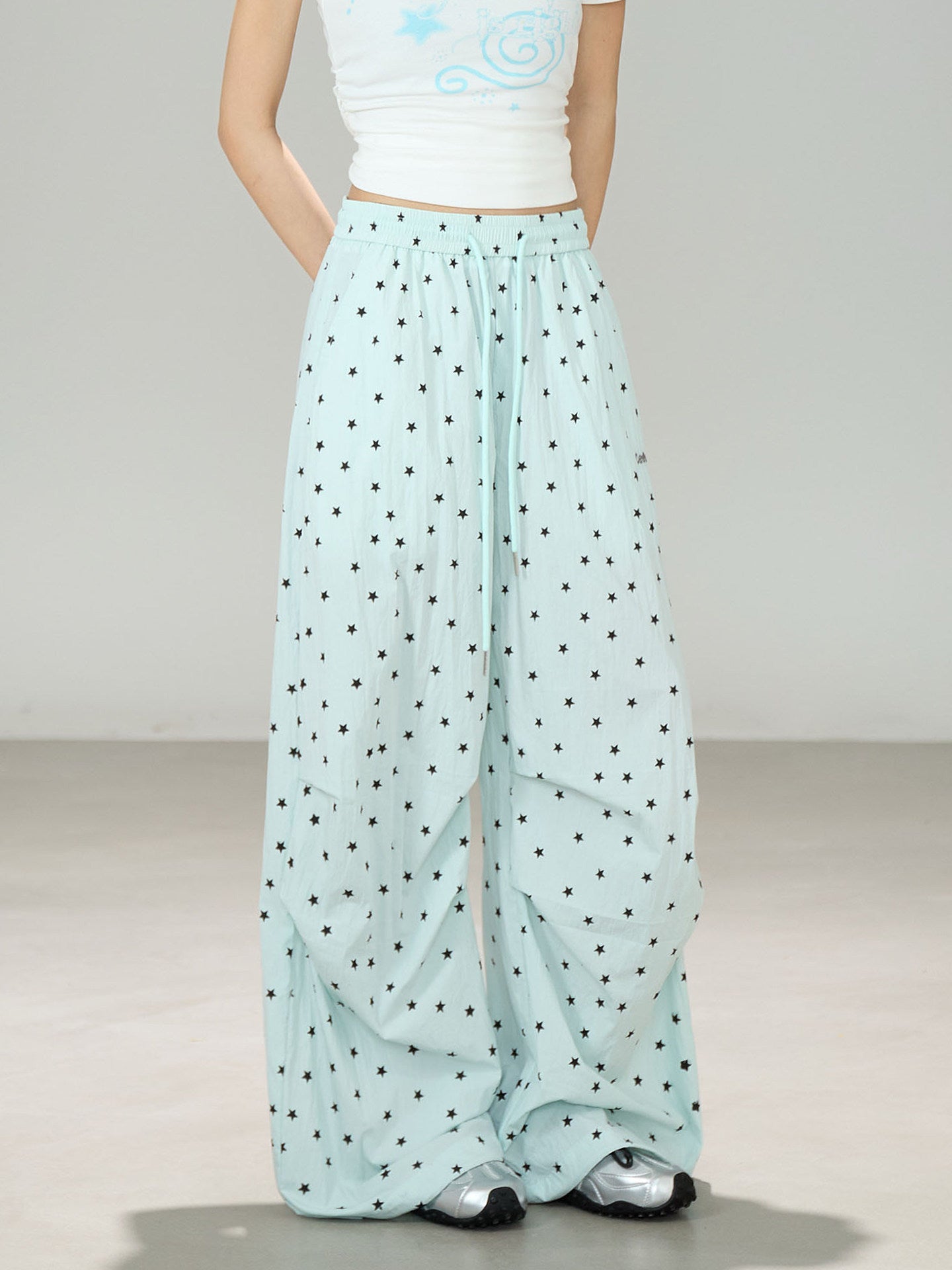 Light Blue Star Wide Leg Pants