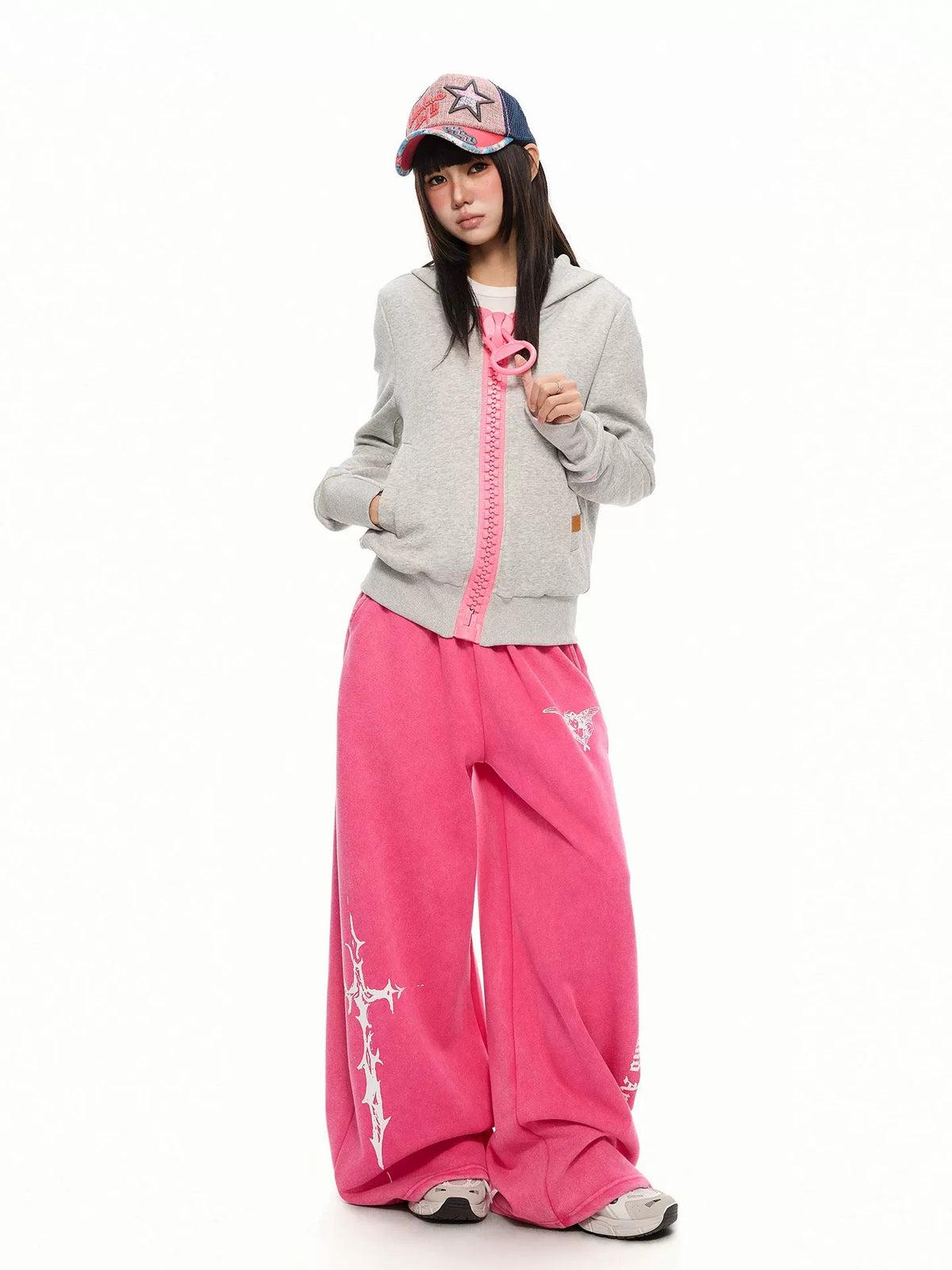 Oversized Contrast-Zip Hoodie
