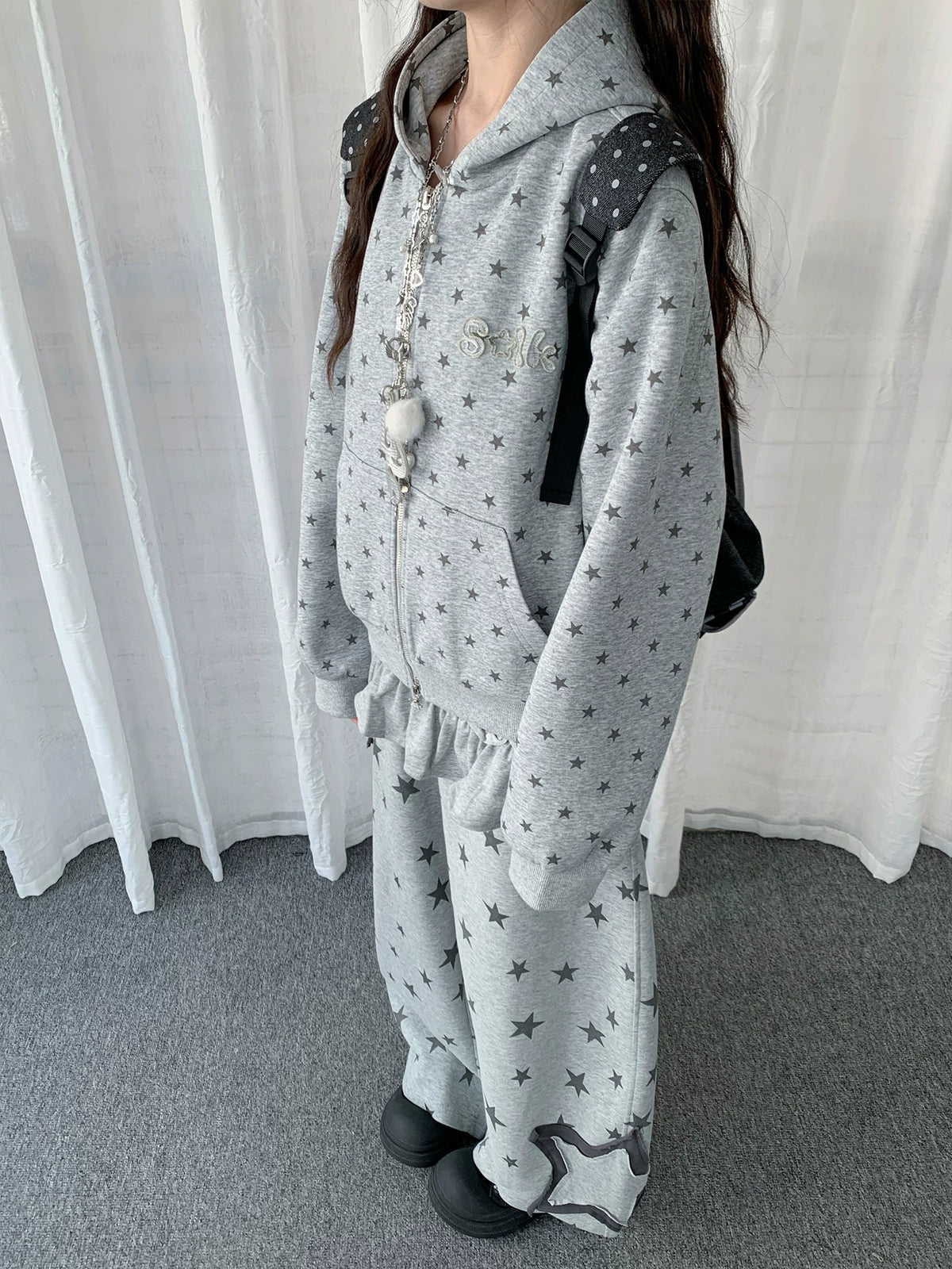 Allover Star Print Zip-Up Hoodie