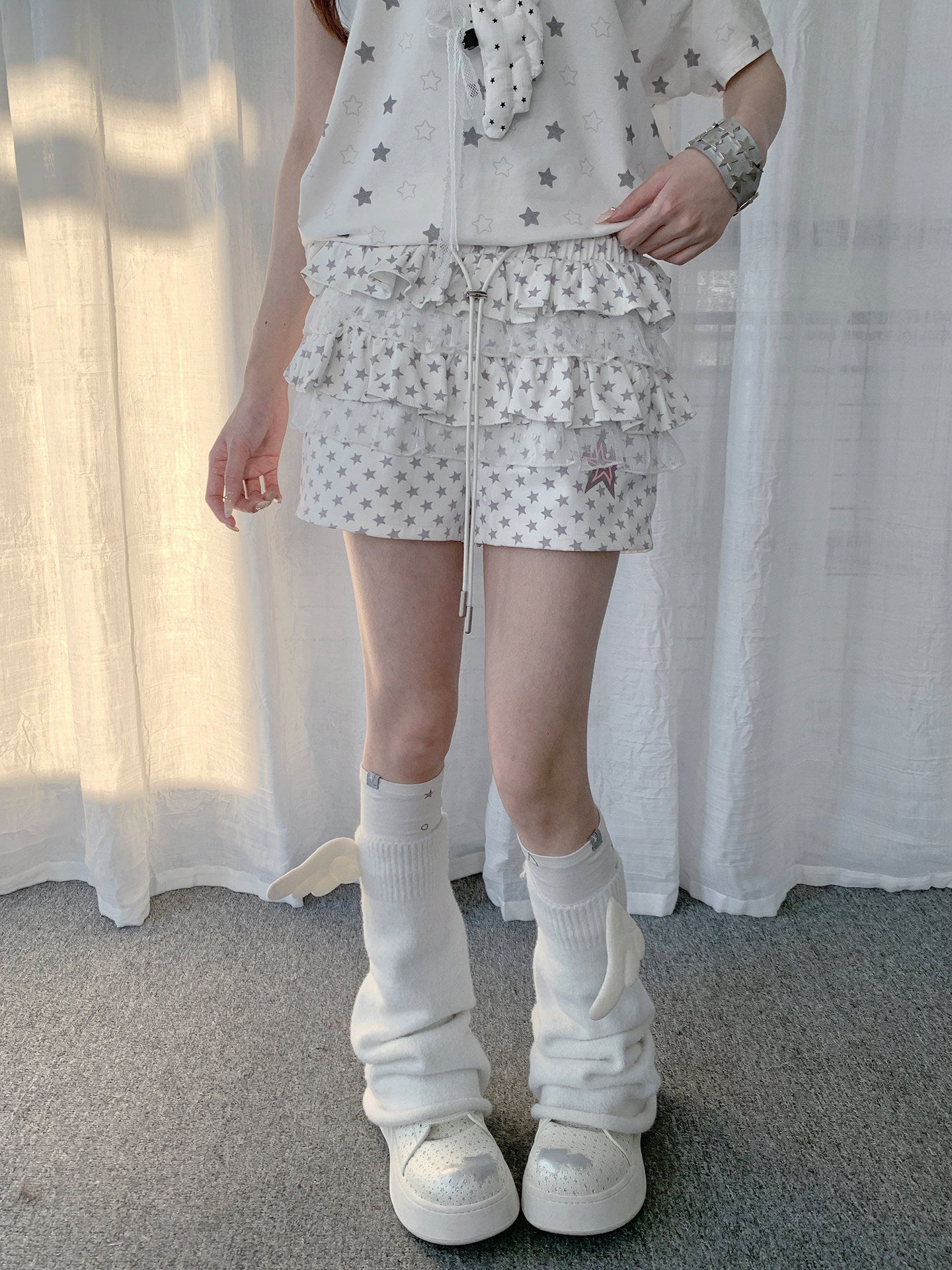 Star Lace Tiered Ruffle Shorts