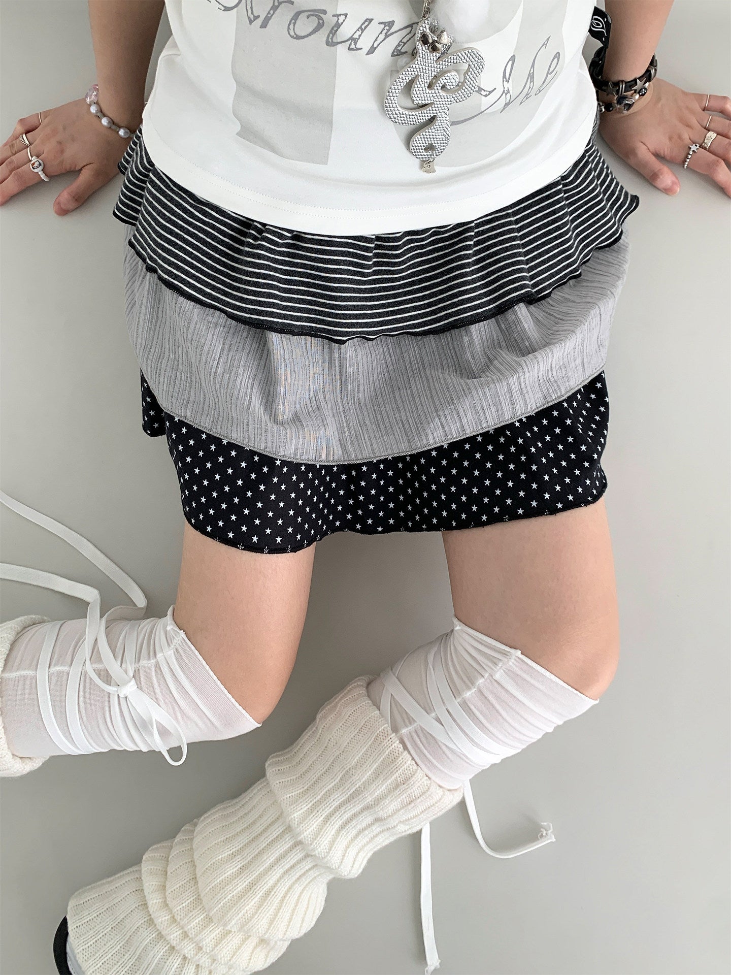 Trio Stripe Star Tiered Mini Skirt