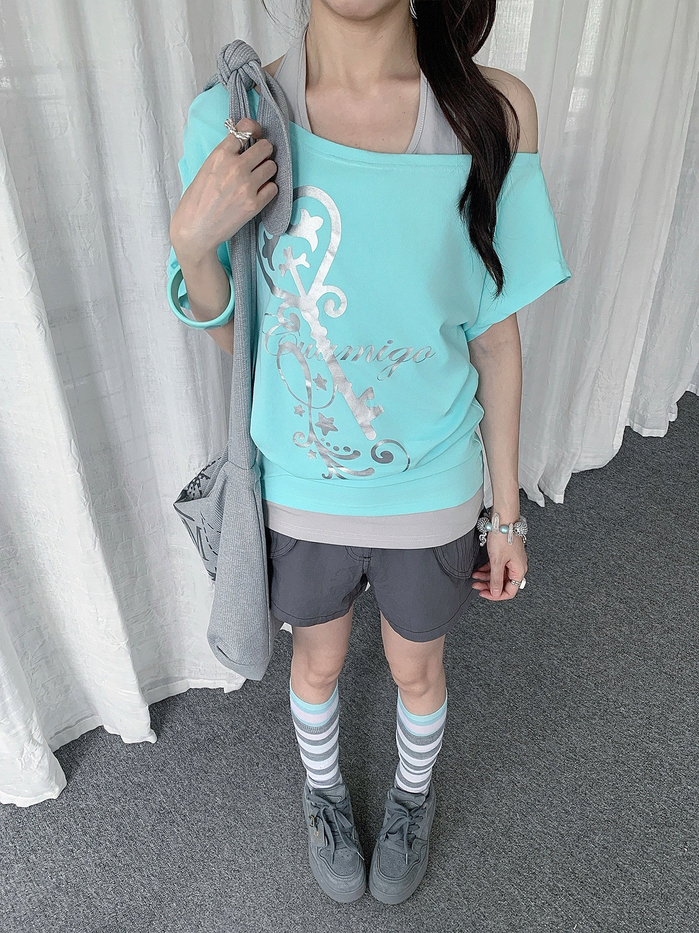 Off-Shoulder Layered Halter Tee