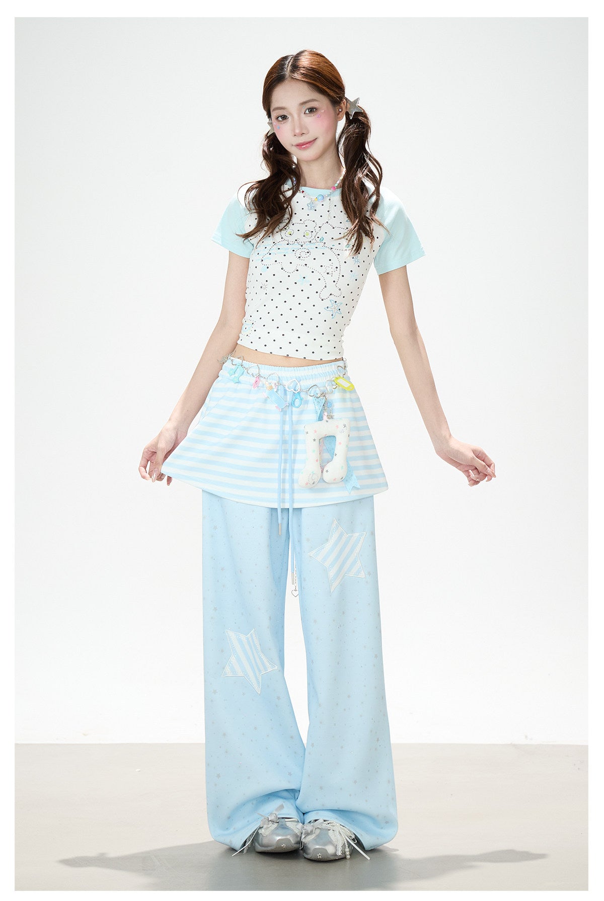 Star Patch Layered Wide-Leg Sweatpants