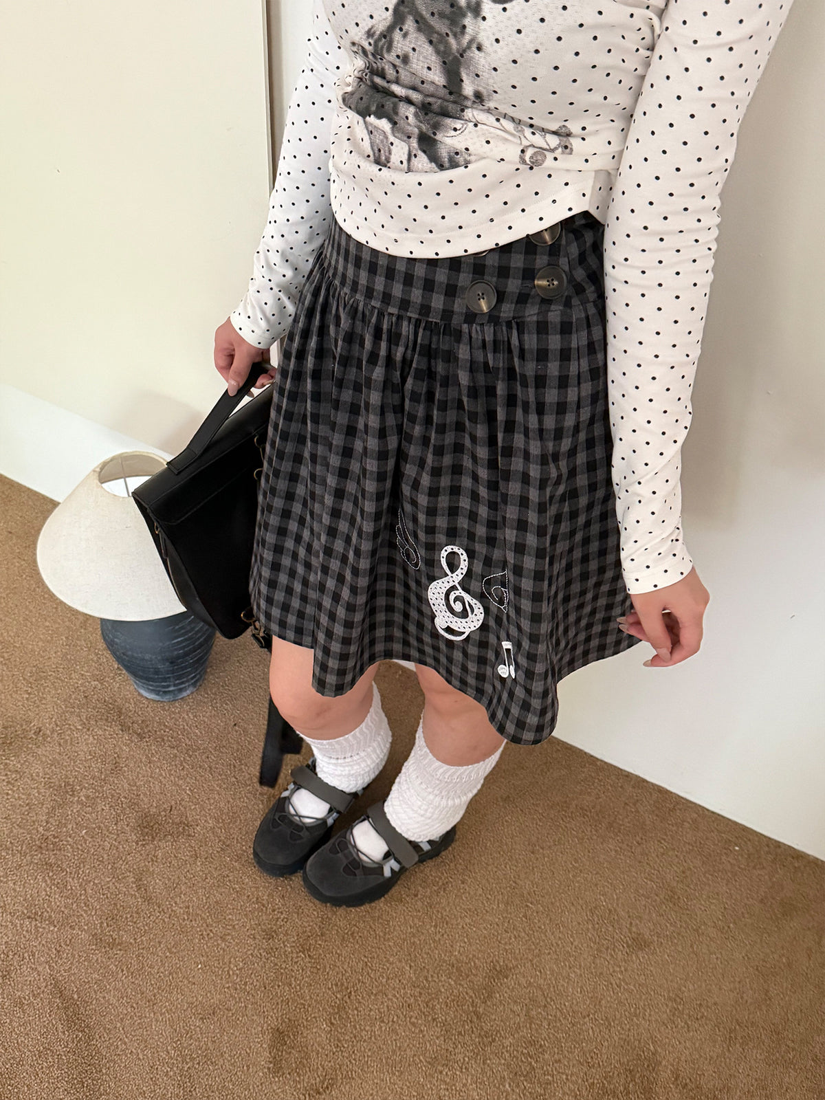 PRODUCT TITLE Angel Wing Music Note Plaid Pleated Skirt