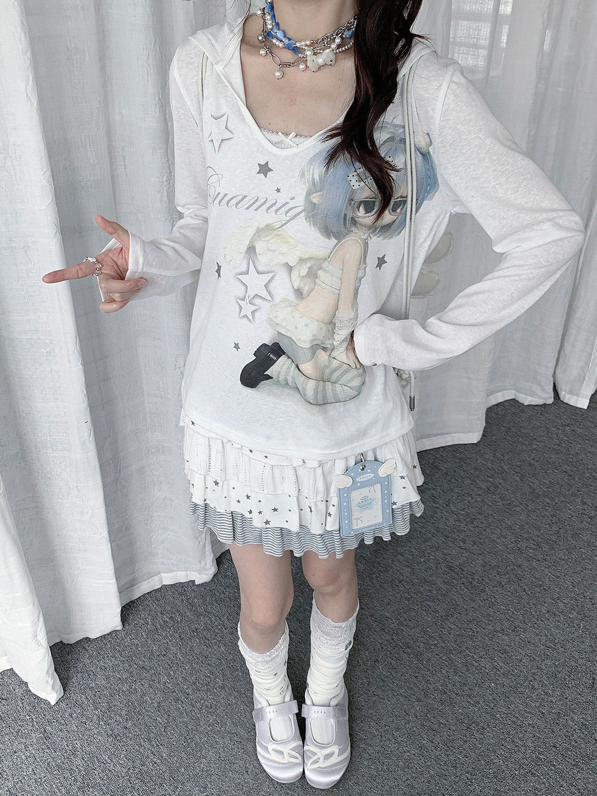 Angel Girl Sheer Hooded Long Sleeve Top