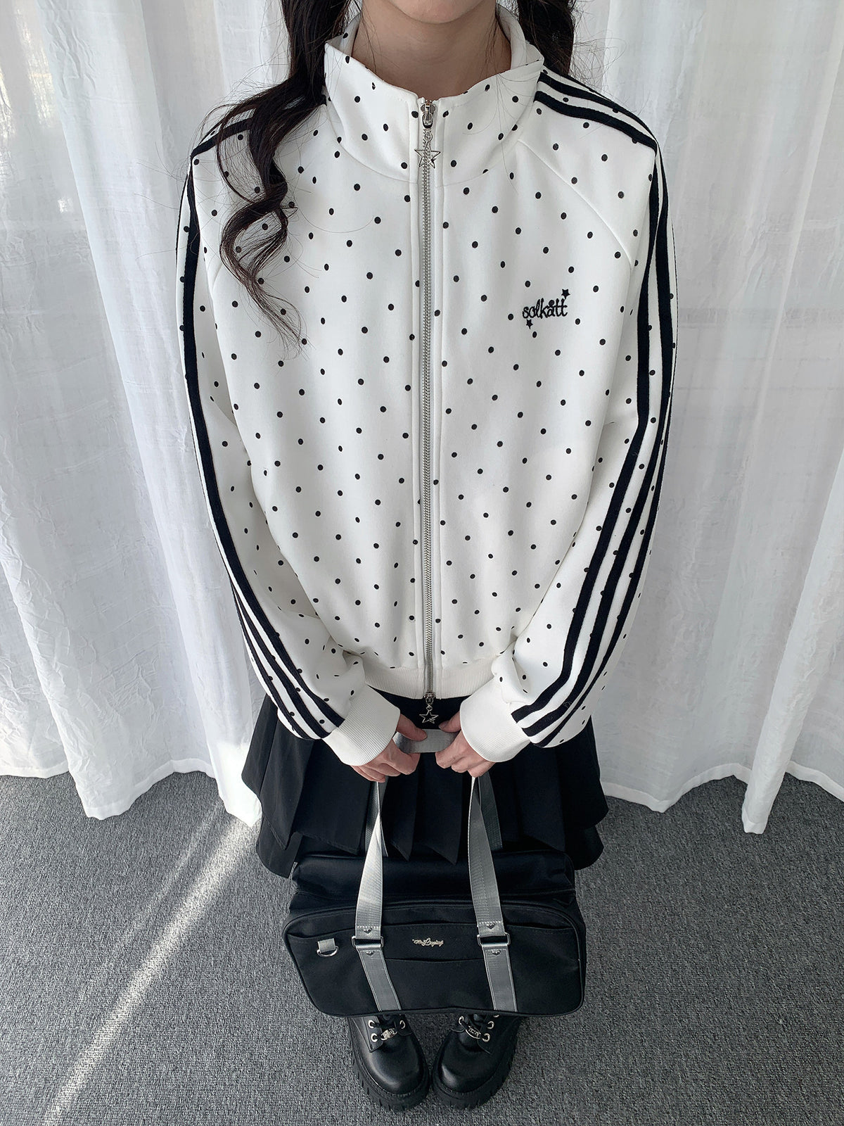 Polka Dot Contrast-Stripe Track Jacket