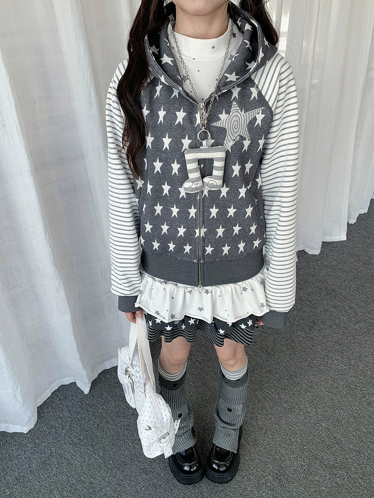 Star & Stripe Patchwork Zip-Up Hoodie