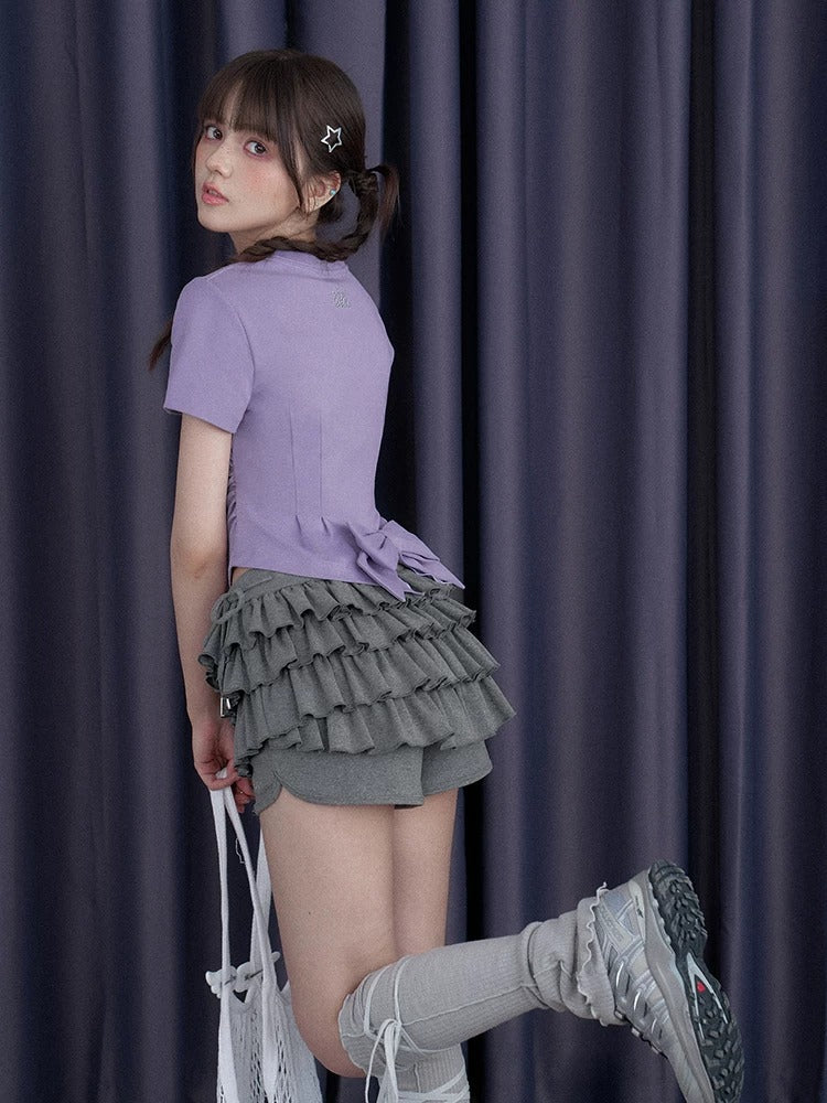 Charcoal Tiered Ruffle Side-Tie Skort