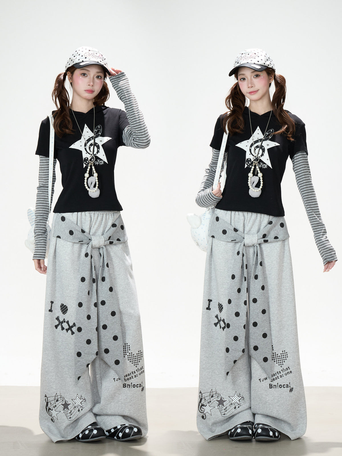 Music Note Star Tie-Waist Wide-Leg Sweatpants