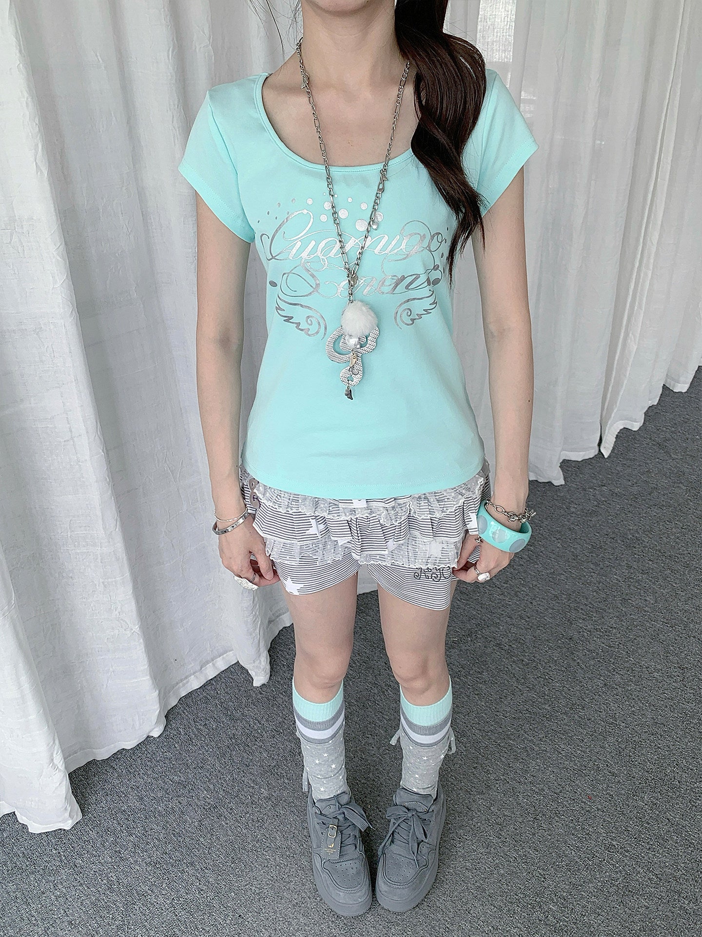 Mint Wing Script Fitted Baby Tee