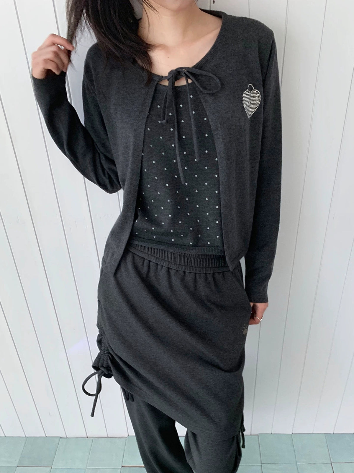 Polka Dot Cami & Tie-Front Cardigan Set