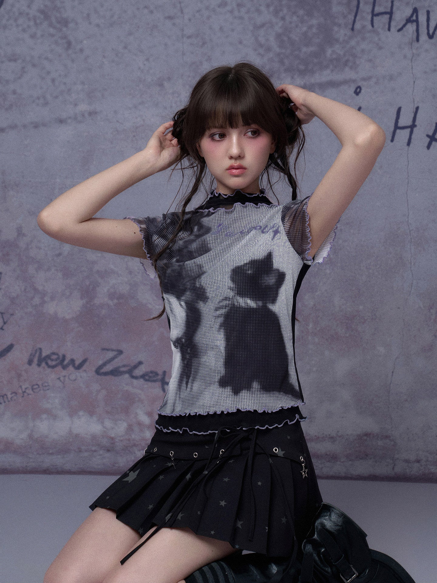 Midnight Cat Double-Layer Mesh Tee